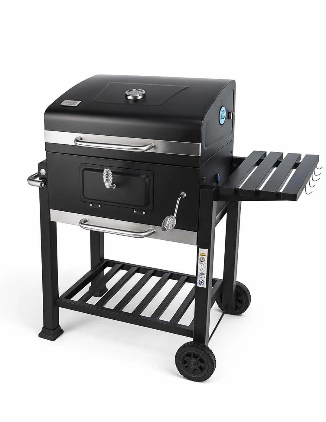 JARDIN202 - Barbacoa de Carbón Alabama Grande con Ruedas, Termómetro y Altura Ajustable | Parrilla Grill de Carbón con Carrito y Tapa | (Negro)