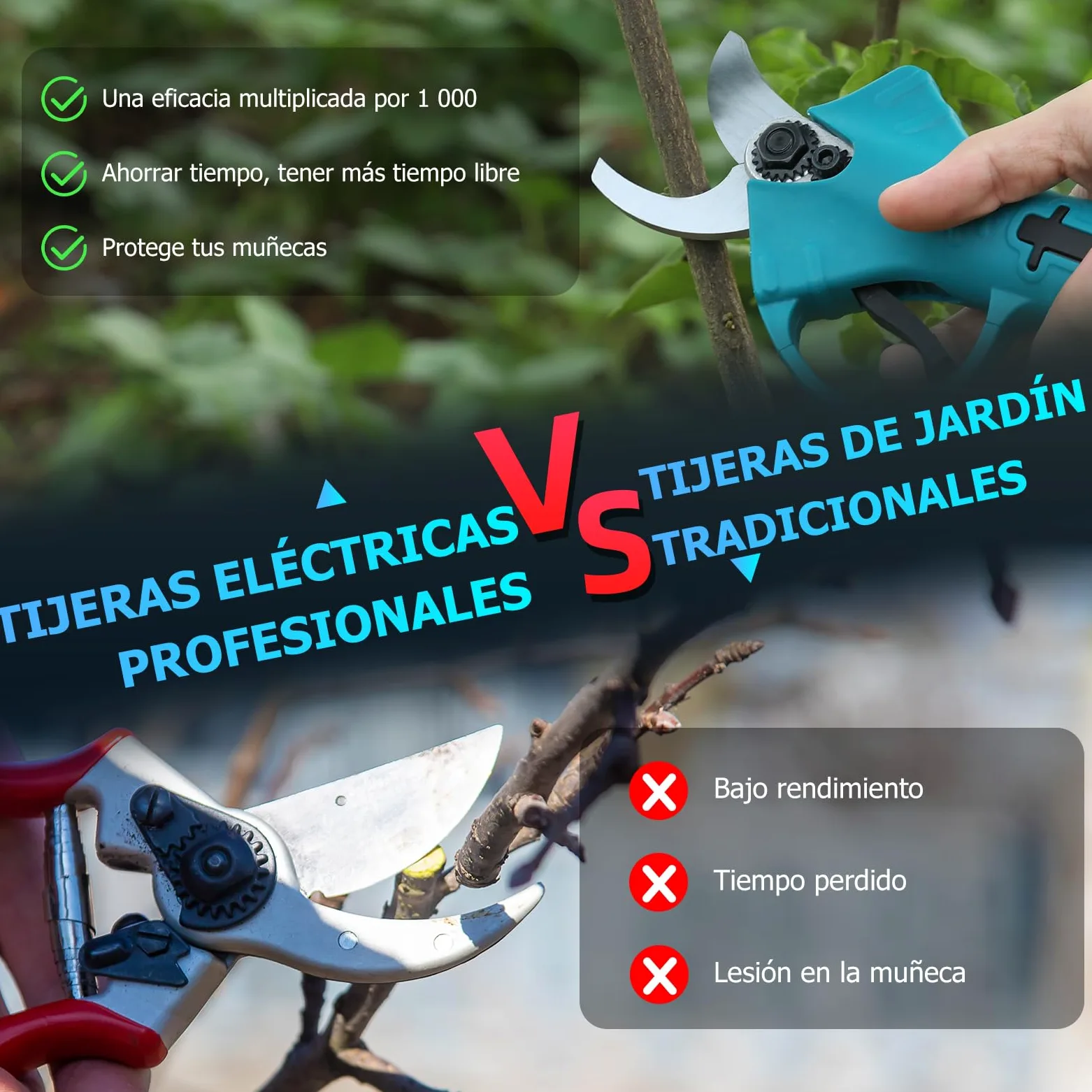 Tijeras de Podar Electricas,33mm 21V Potentes Tijeras de Podar con 2 x 2000mAh Baterías,1000W Larga Duración,Silenciosa,Podadoras Profesionales sin Escobillas para Jardinería,árboles Frutales,Viñedos