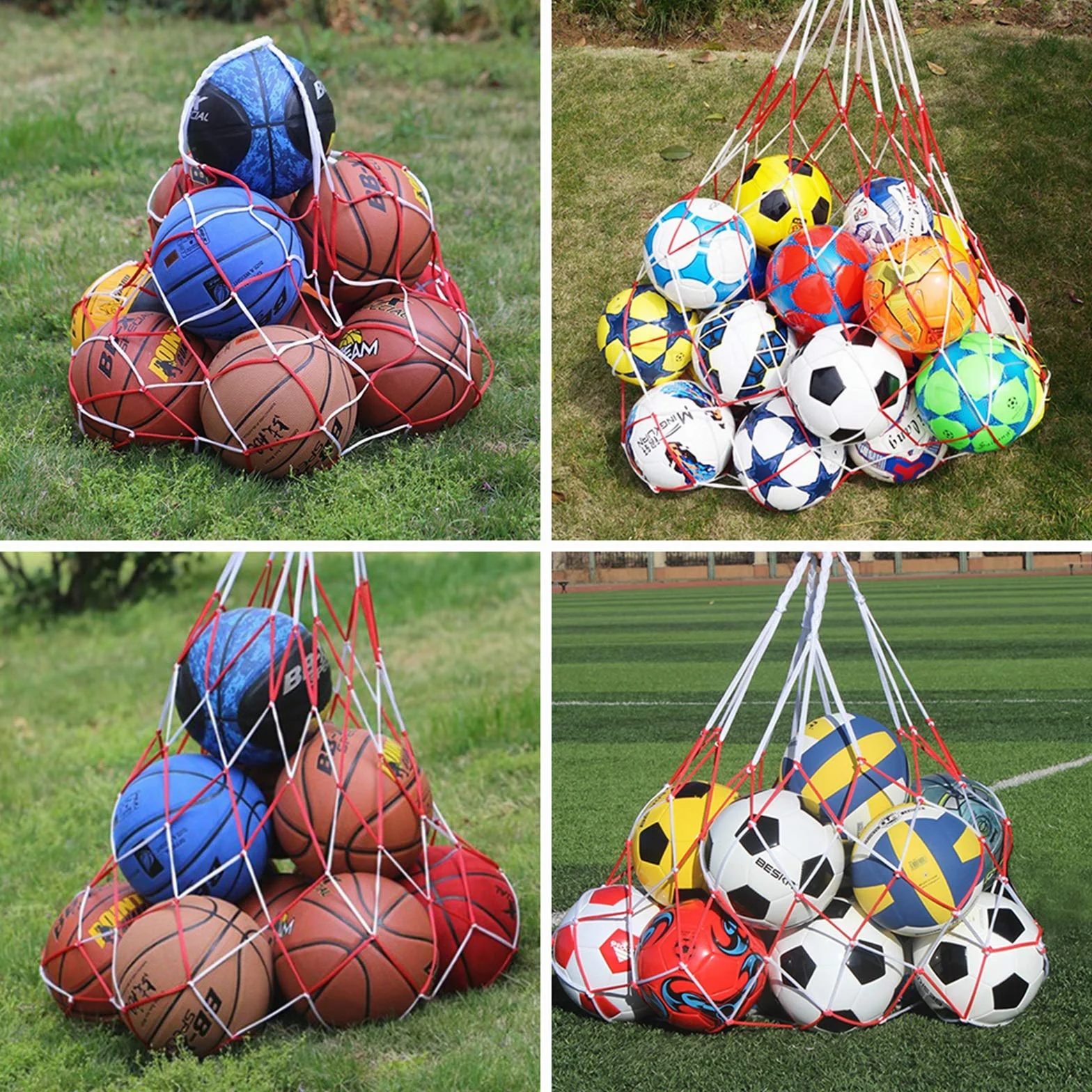 Bolsa de almacenamiento de baloncesto voleibol fútbol malla cordón multi bolas 2 tamaños