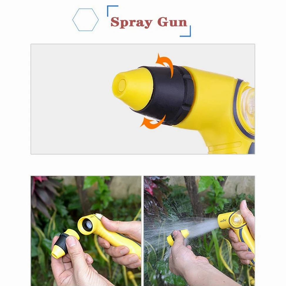 Pistola pulverizadora de jardín, manguera de jardín, boquilla de pulverización, riego de plantas, ducha, mascotas, kit de riego (juego amarillo, traje de 30 m)