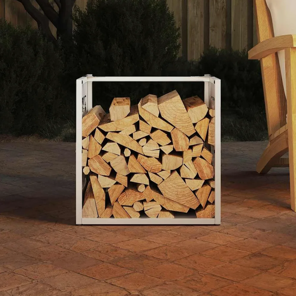 Estantería para leña blanca de acero laminado en frío, 40 x 40 x 40 cm, soporte estable para leña para interior y exterior, almacenamiento de madera de gran capacidad, ideal para salón, terraza