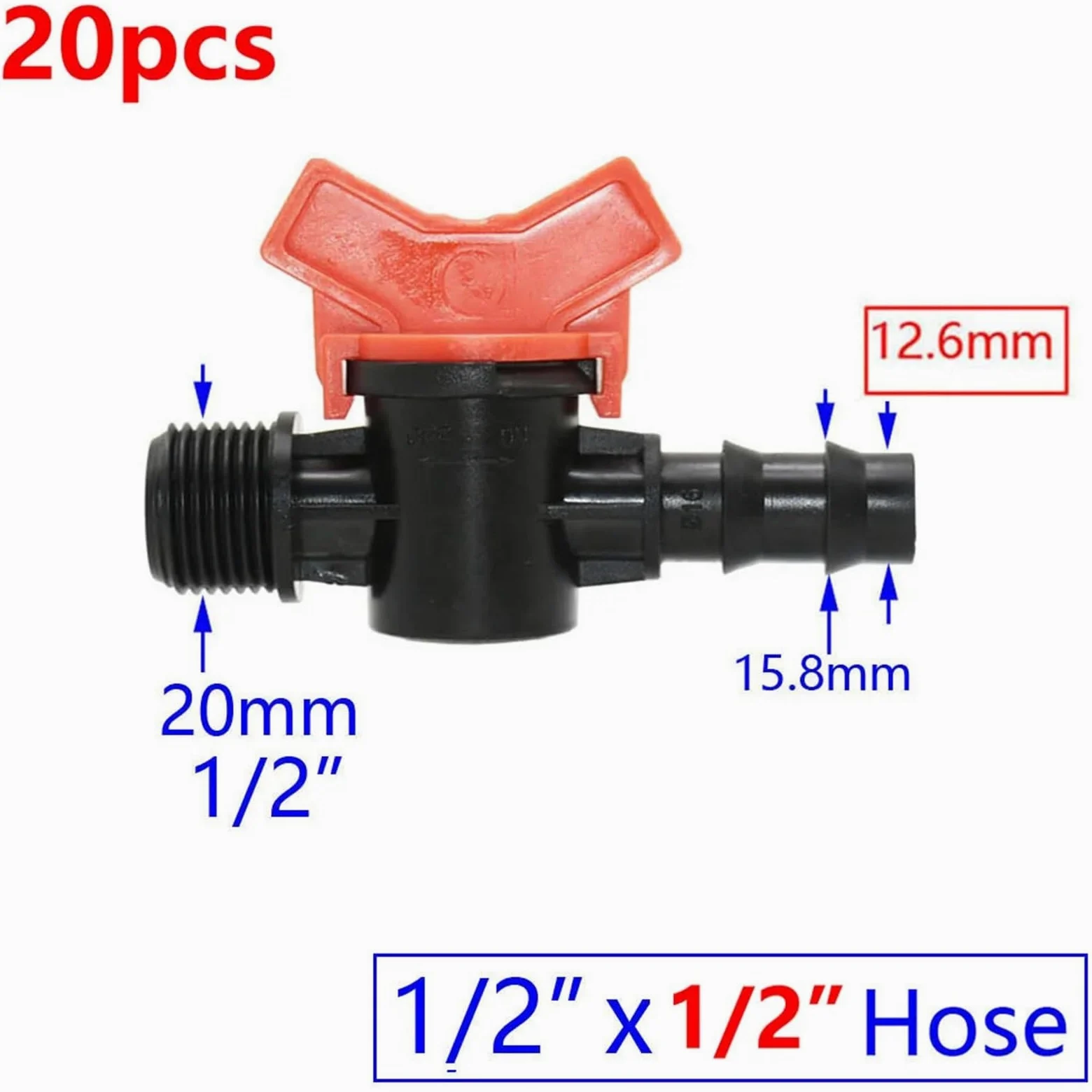 20 válvulas de riego por goteo de 4/7 3/8/10/12/16/20 /25 mm, conector macho de manguera de agua (M)