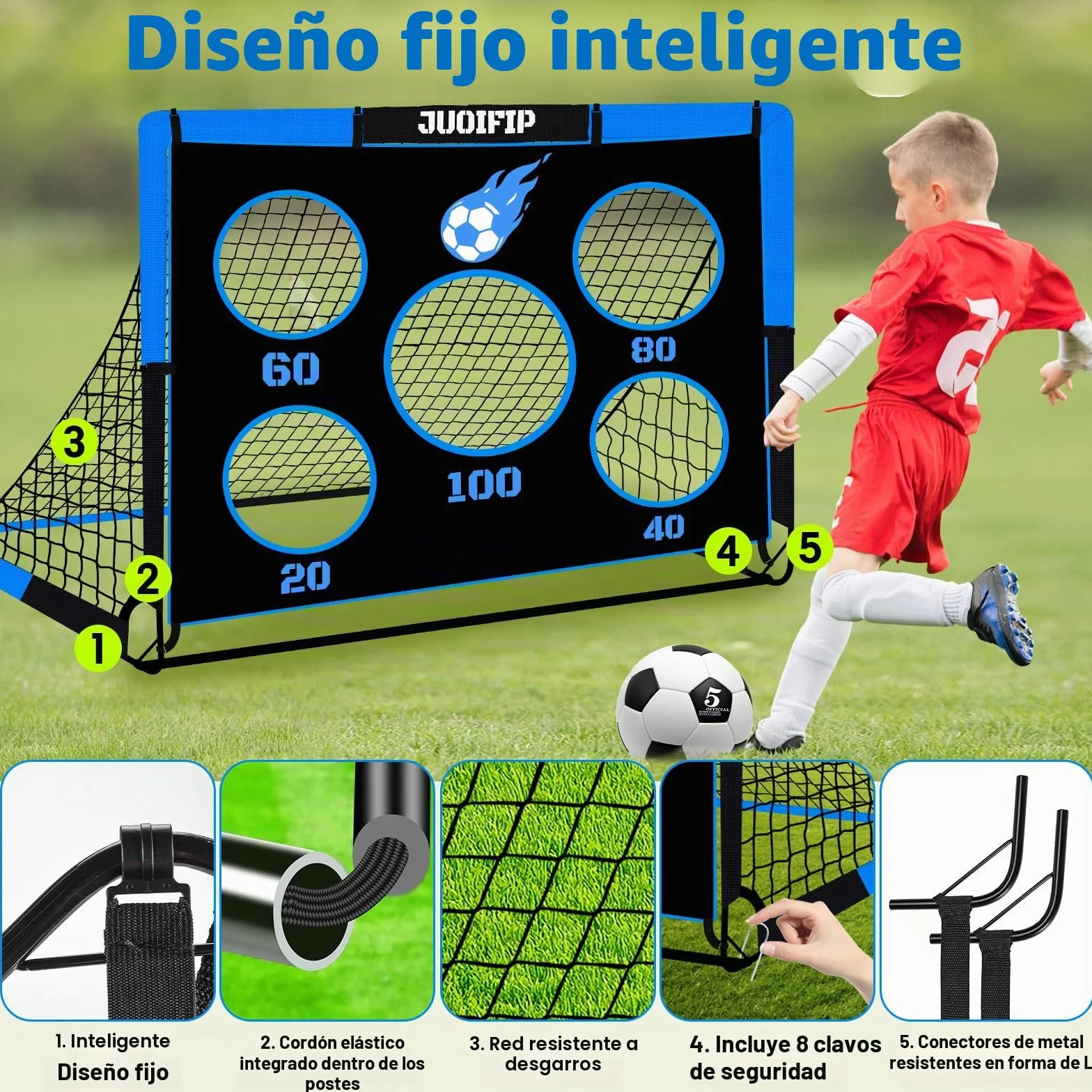 Portería de fútbol 3 en 1 para niños, red 150x120 cm, postes de jardín con 2 telas intercambiables y pelota, bolsa de transporte