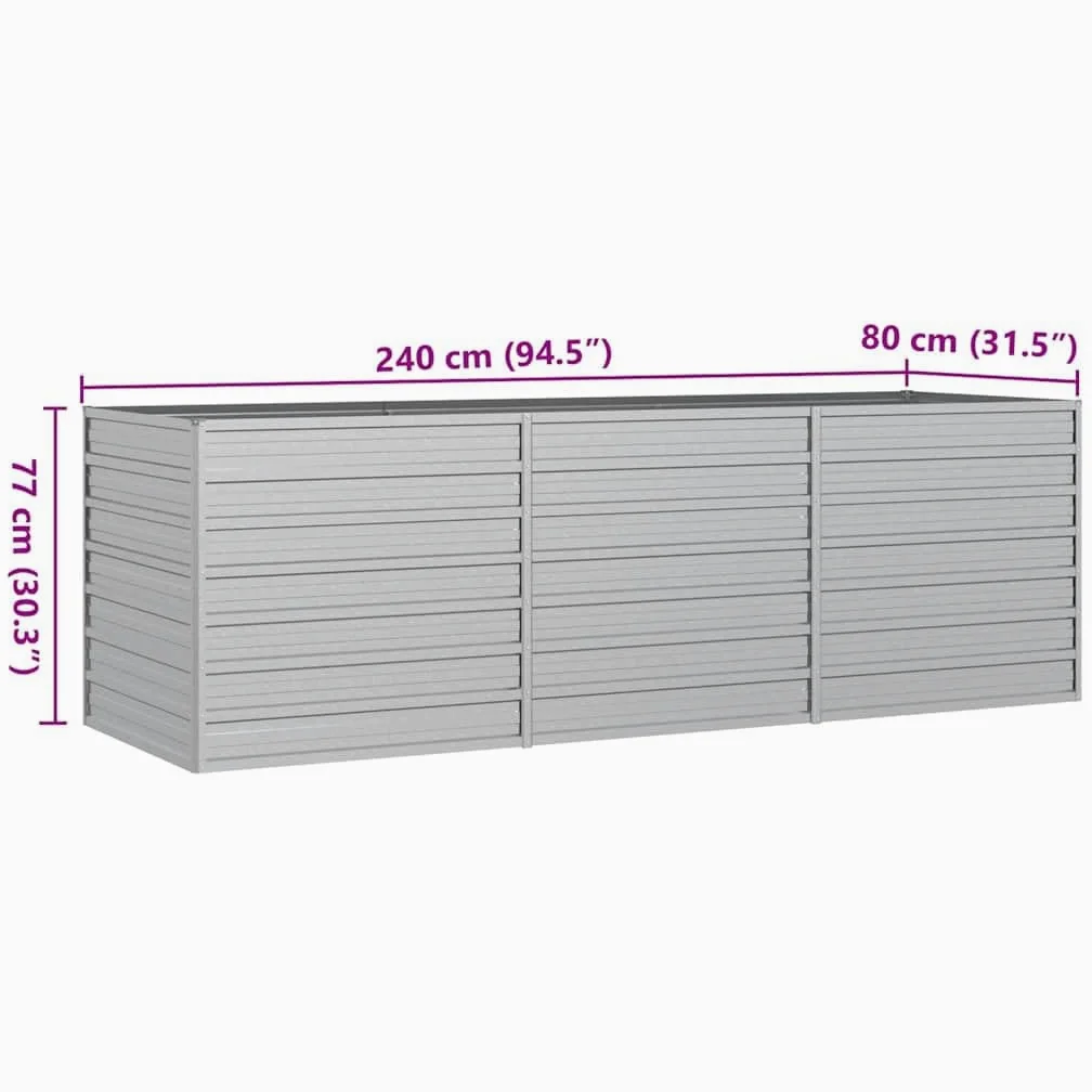 vidaXL Huerto Elevado de Acero Galvanizado, Plata, 240x80x77 cm, Macetero para Patio, Terraza y Jardín, Caja para Flores y Verduras, Huerto DIY, Maceta de Jardín