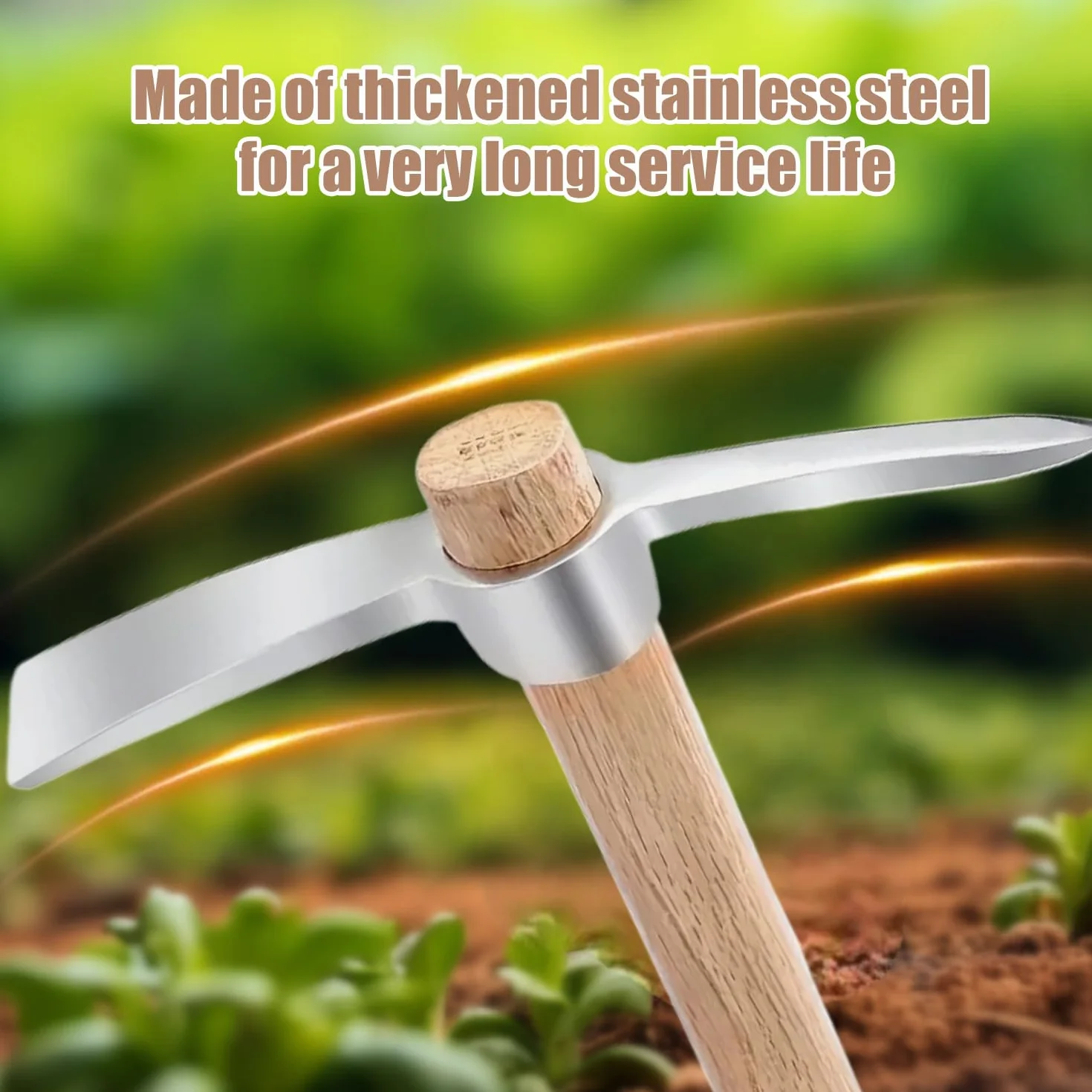 Tissting Pico de Jardín de 40cm/15,7in, Azada de Pico de Acero Inoxidable Resistente y Duradera, Herramientas de Azada de Jardinería Agrícola con Mango de Madera