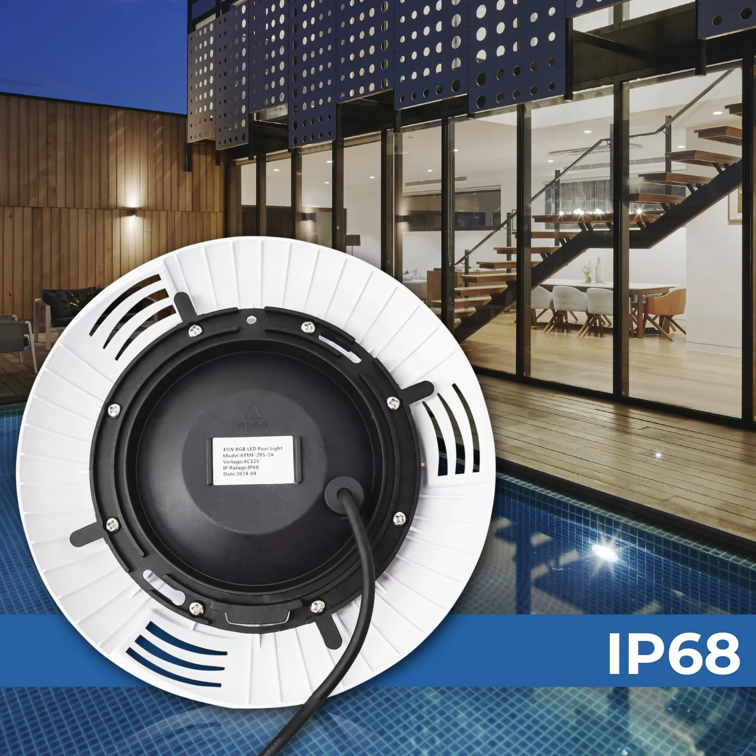 LED ATOMANT Lote de 2 Focos de piscina LED 45W RGB 12V AC, Luz para Piscina Impermeable IP68 Sumergible, Cable 1,5m, Con Mando a distancia por control remoto