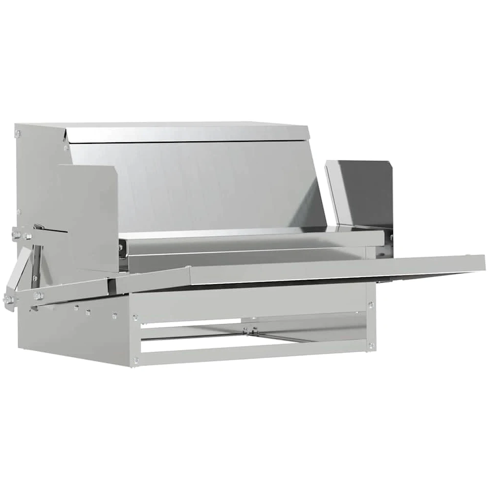 Comedero para patadas de pollo de acero galvanizado plateado, 50 x 40 x 29 cm, capacidad de 2 kg, resistente a la intemperie, con pedales de apertura automática para interior y exterior