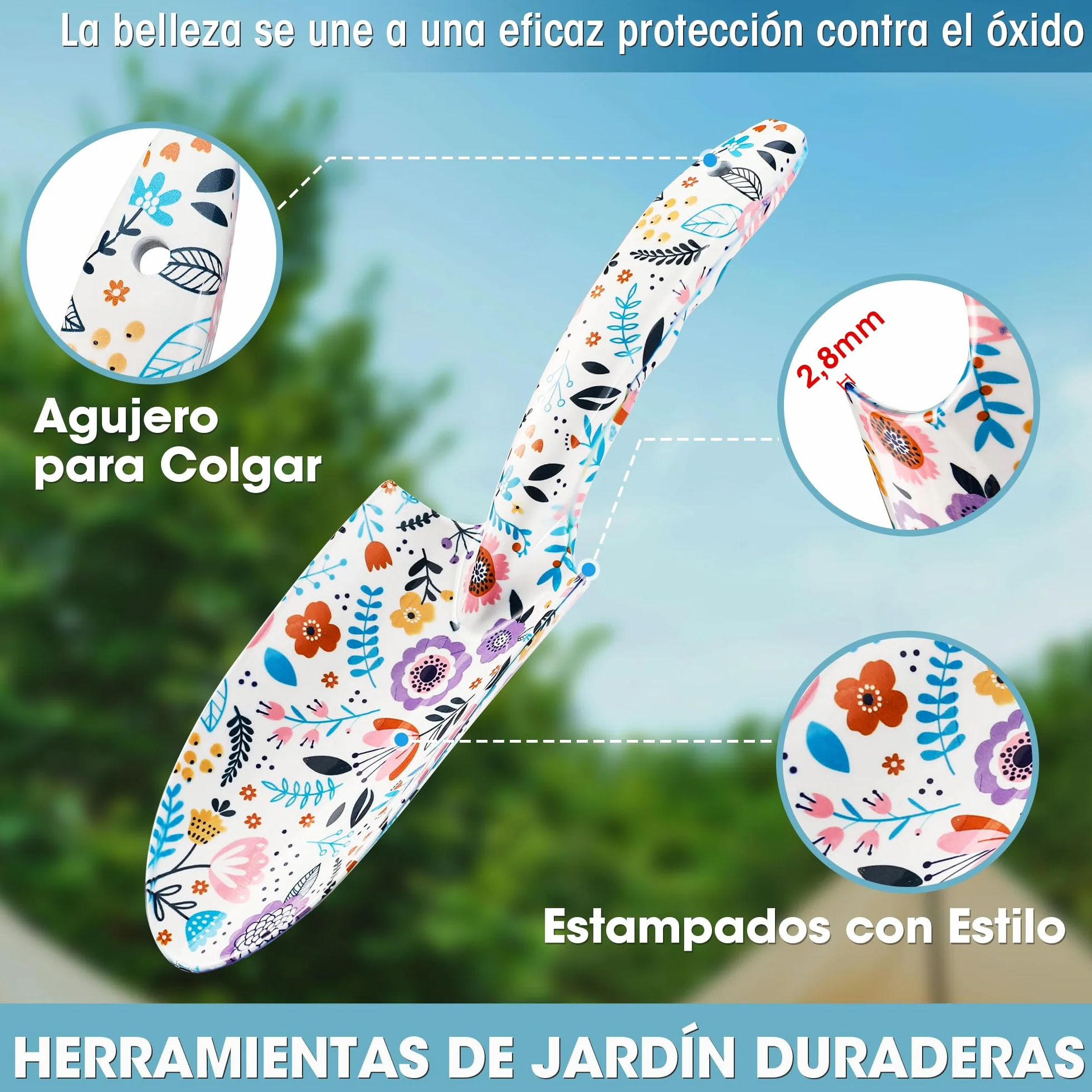 WORKPRO Herramientas Jardineria 4PC, Juego de Herramientas para Jardín con Rastrillo, Pala de Mano, Tijeras de Podar, Guantes, Estampado Floral
