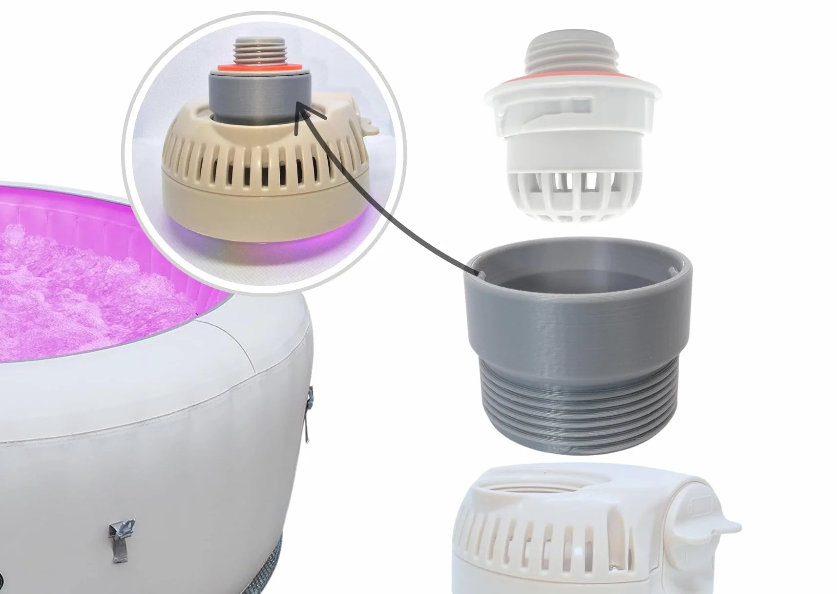 ME&SG Adaptador de luz LED personalizado compatible con jacuzzis inflables portátiles Bestway Lay Z Spa Salu Spa Coleman (LED no incluido)