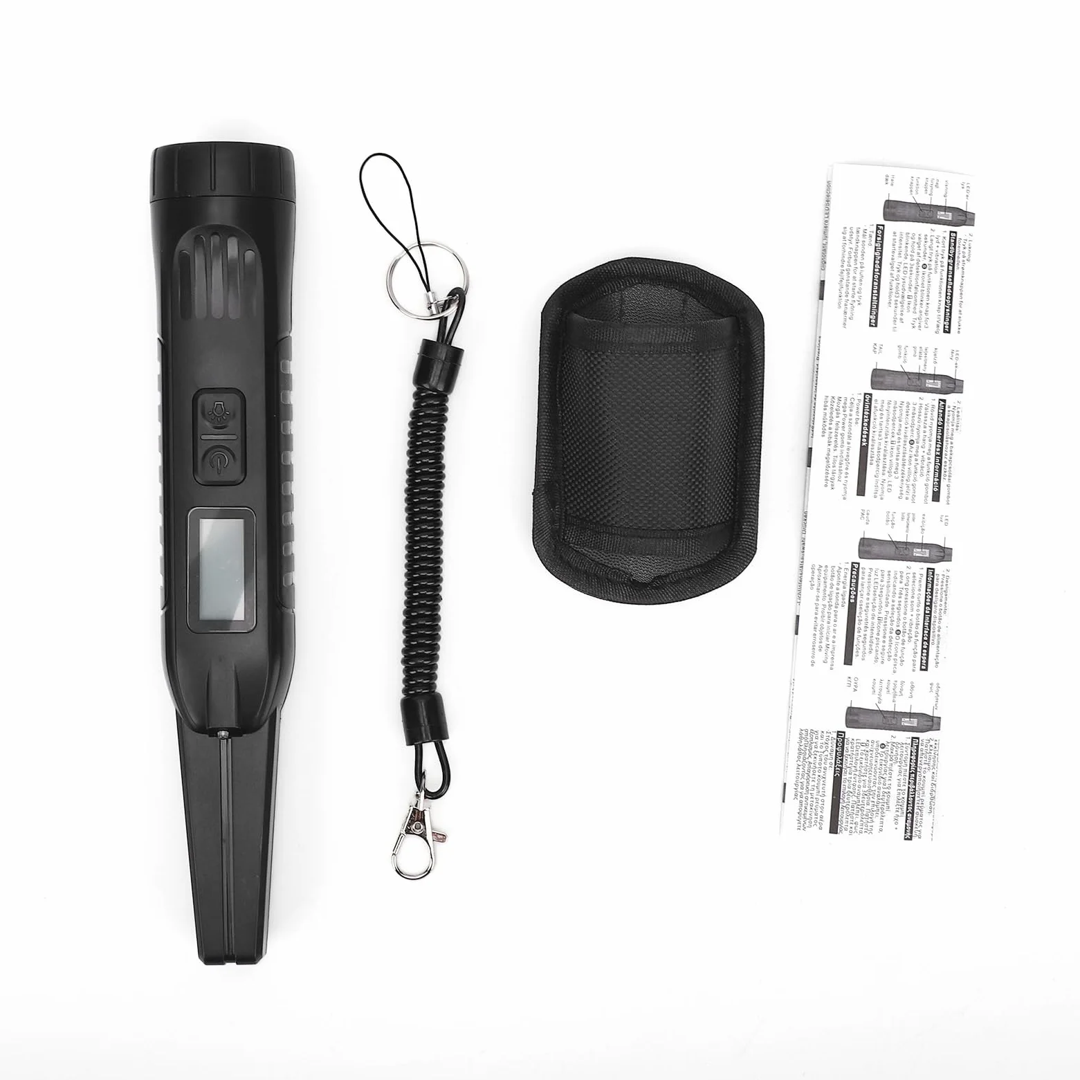 Matybobe Detector de Metales de Mano Varita Seguridad Pinpointer Pantalla LCD Detección 360 3 Modos Sensibilidad Ajustable Alarma Vibración con Linterna para Control Segu (Negra)