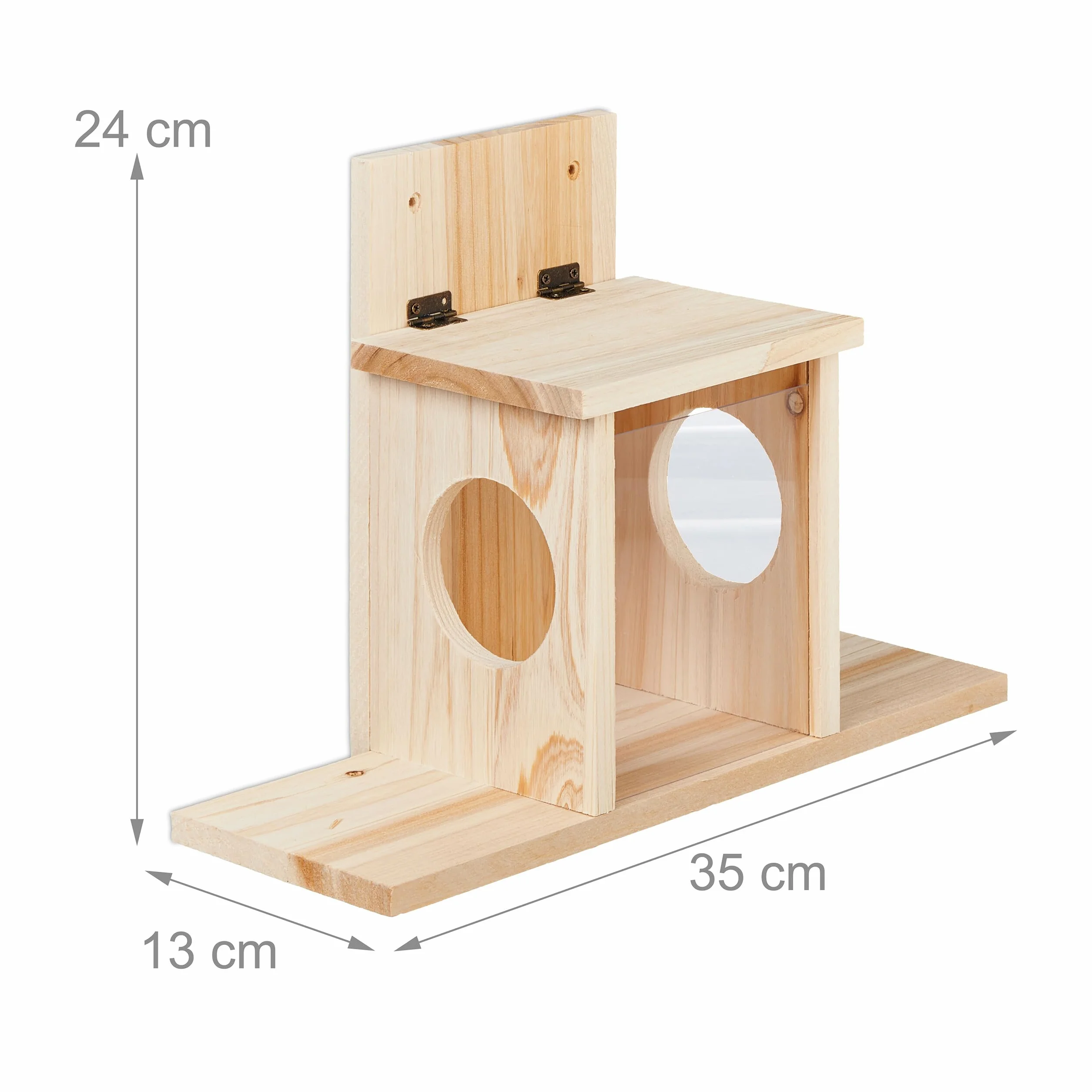 Relaxdays Kit de construcción alimentación Comedero para Ardillas DIY, Casa Alimentadora para Montar, Madera, 2 Entradas y Plataforma, Colgante, Natural, 24 x 35 x 13 cm