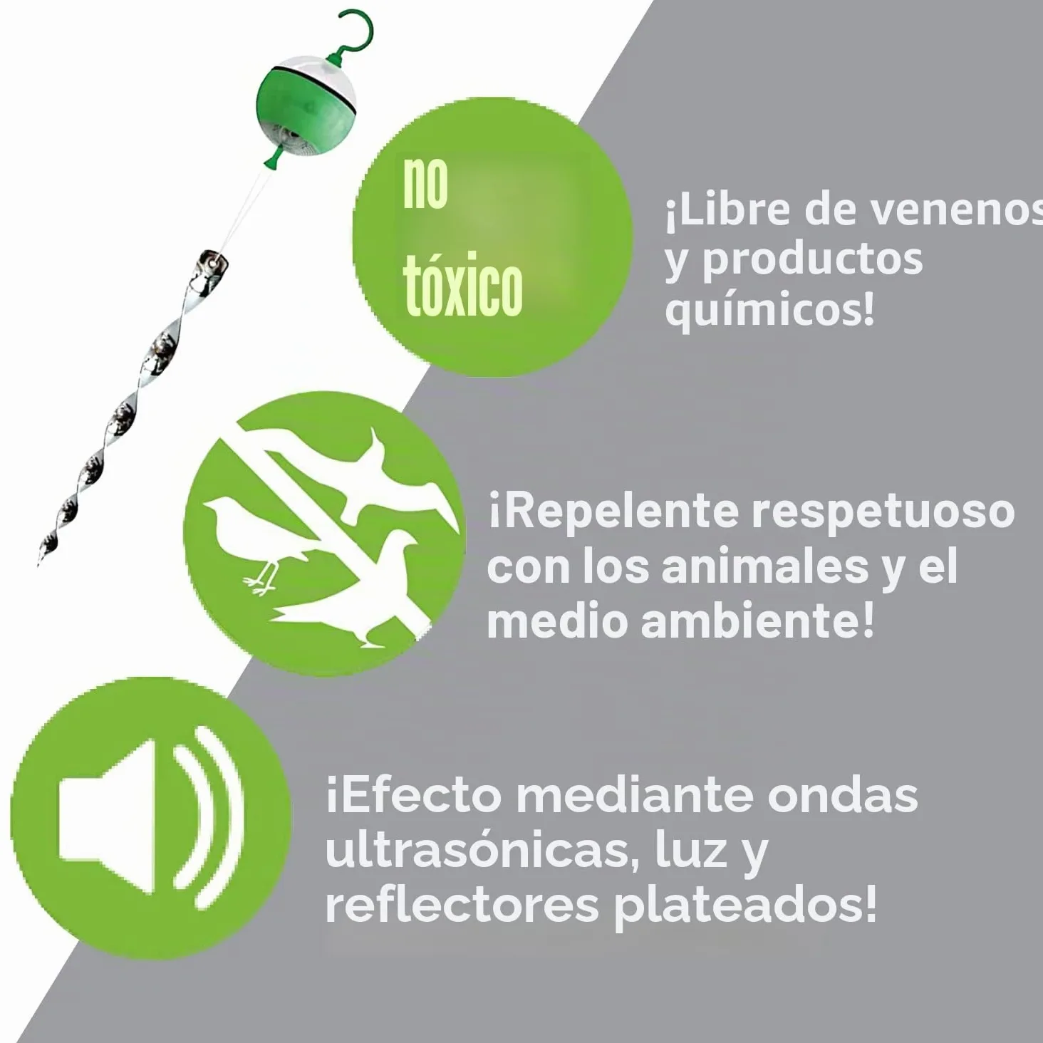 ISOTRONIC Repelente Solar para Aves con acción 4 en 1: Movimiento, ultrasonido, luz Azul y reflectores Plateados. Ahuyentador de Aves y Palomas para balcón y jardín (4 Unidades).
