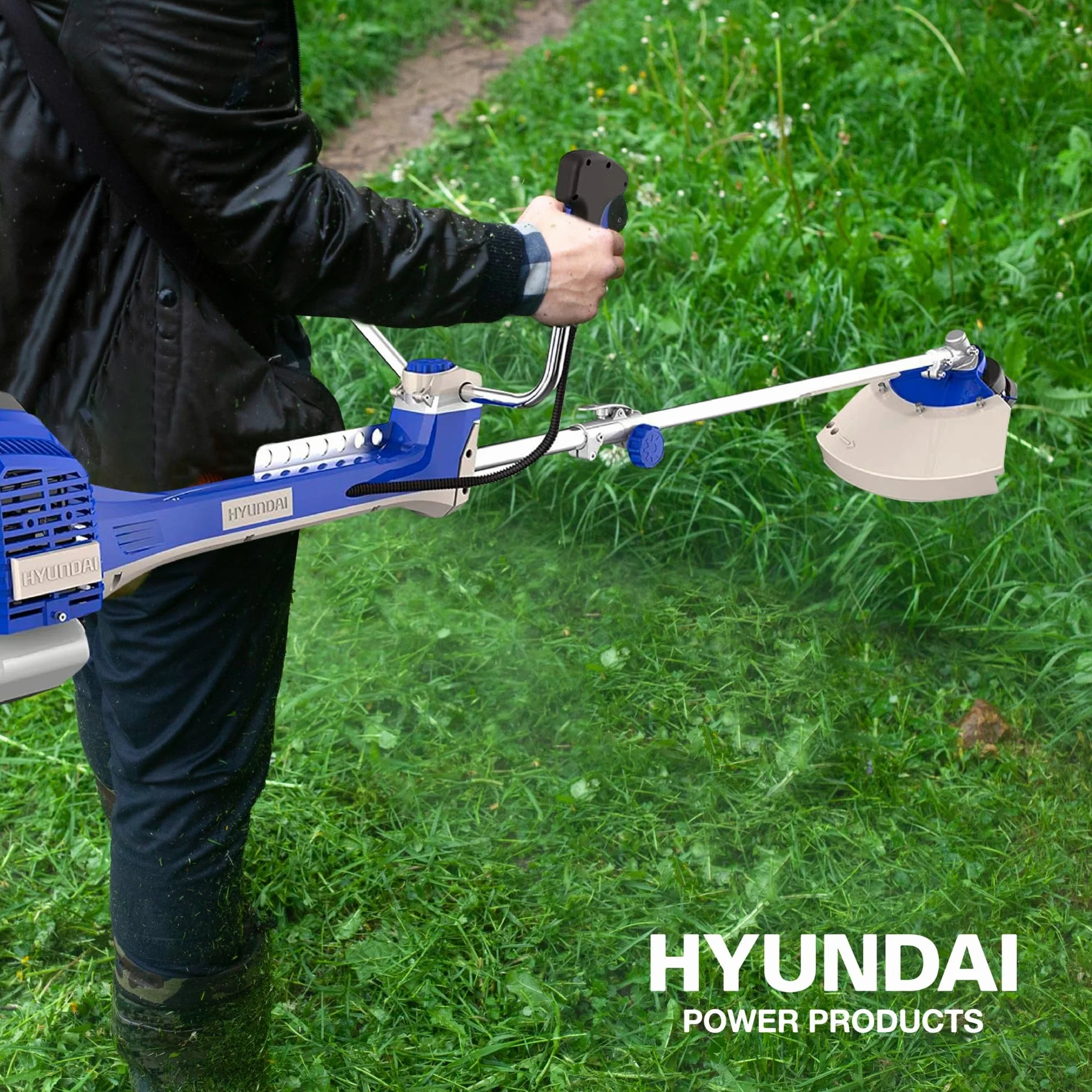 Hyundai Desbrozadora Gasolina Profesional Alta Potencia para Césped Denso - Cortacésped a Gasolina con Sistema Antivibración para Mayor Comodidad - Desbrozadora 2 Tiempos para Jardinería Eficiente
