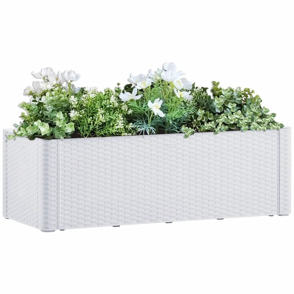 Arriate con Sistema de Riego Automático Blanco 100x43x33 cm PP Jardinera de Jardín Interior Exterior Macetero Terraza Resistente a Los Rayos UVA, a la Intemperie y a Las Heladas