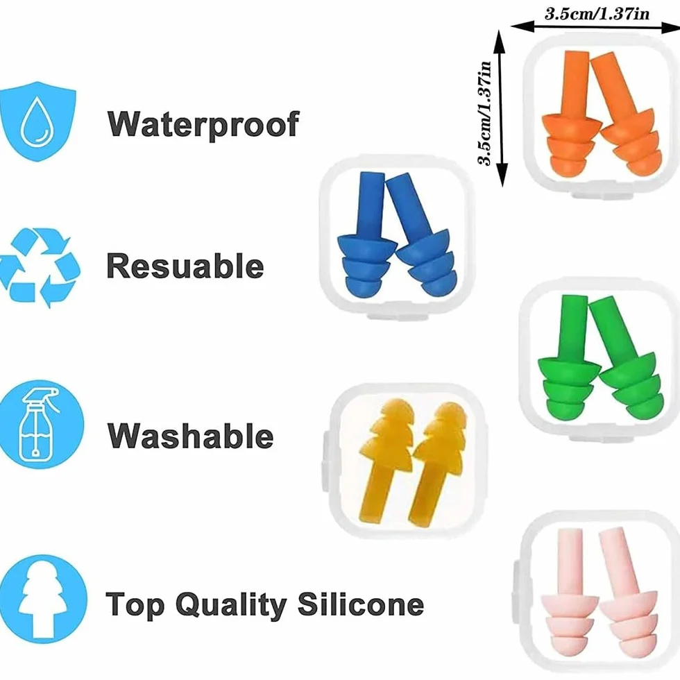 Tapones para Oídos de Silicona Reutilizables, Impermeables, 5 Pares, para Reducir Ruidos