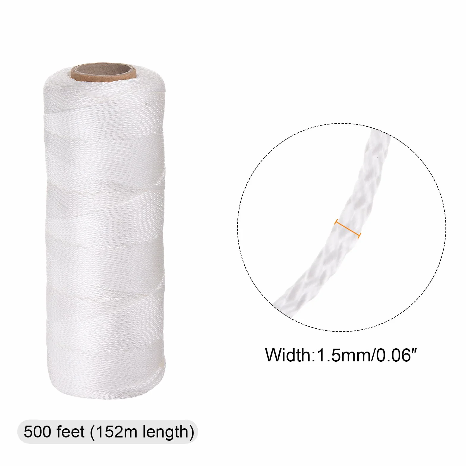 QUARKZMAN 2pcs Línea de Albañil de Nylon Trenzado de 1.5mm x 500 pies para Pesca, Jardinería y Manualidades, Color Blanco