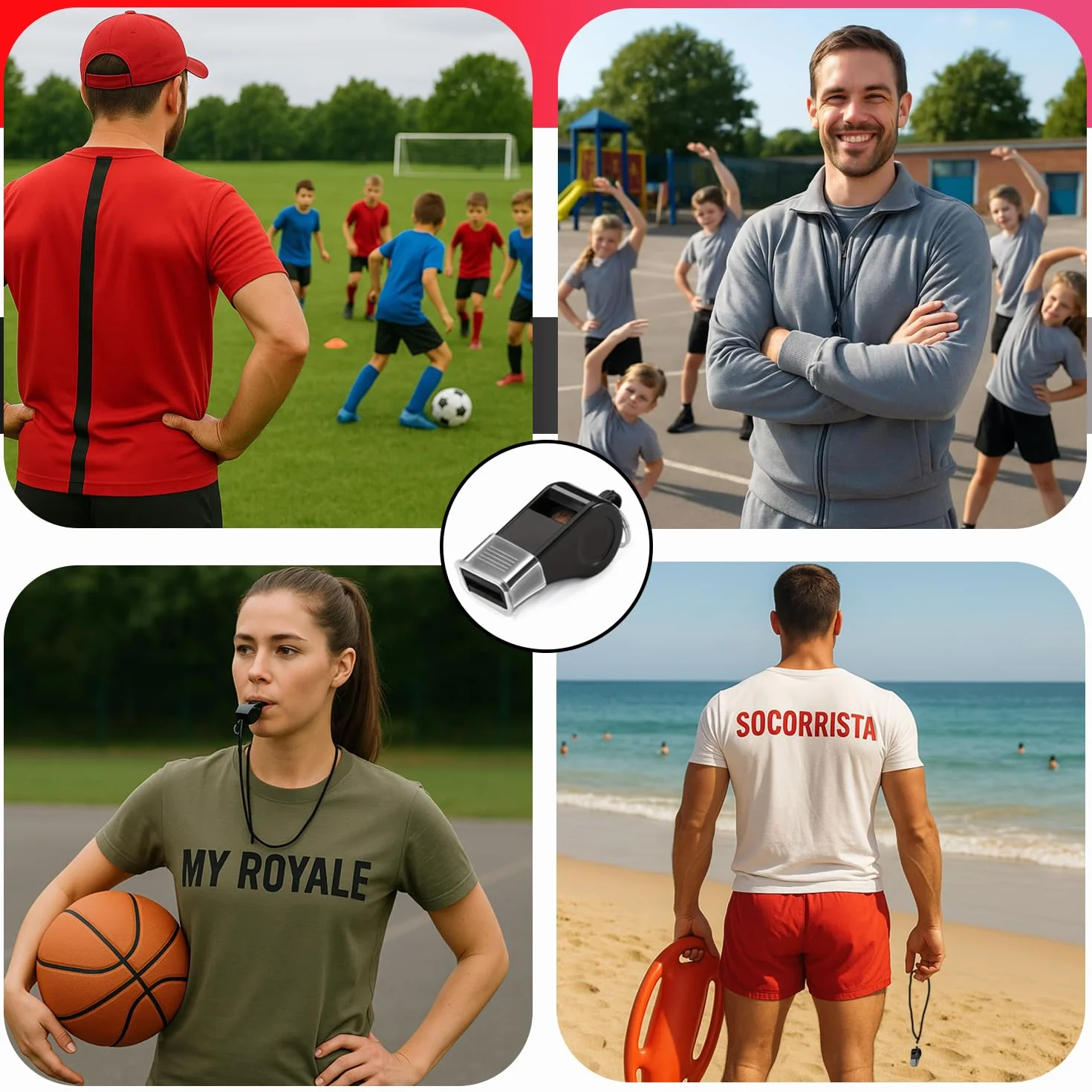 Silbato profesional con protector bucal de silicona y cordón 2u para árbitros entrenadores baloncesto fútbol