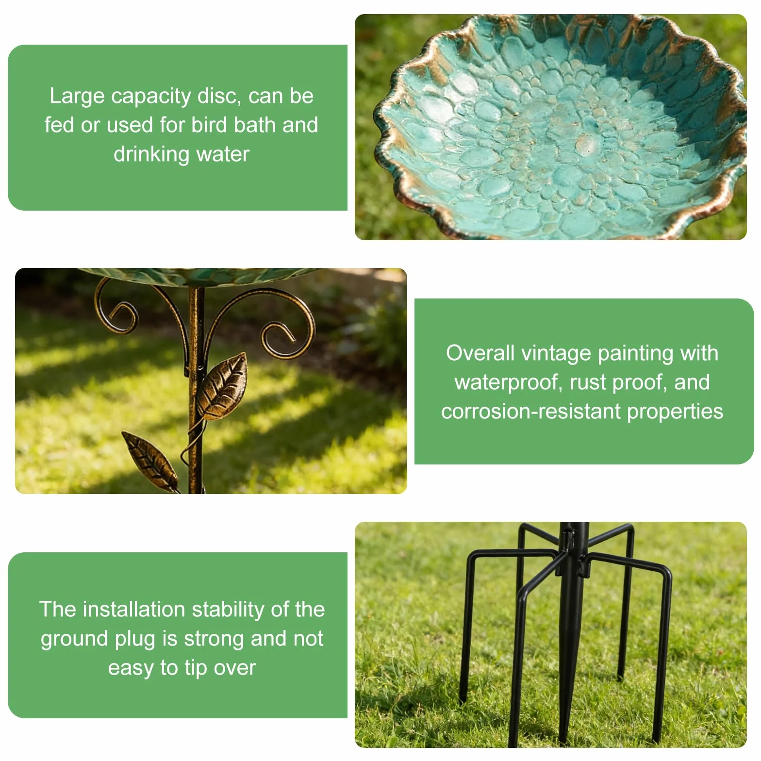 GOMETY Bebedero para pájaros de pie, para jardín, resistente al invierno, de metal, resistente a las heladas, para exteriores, 2 en 1, bebedero para pájaros y comedero para aves silvestres, 77 cm