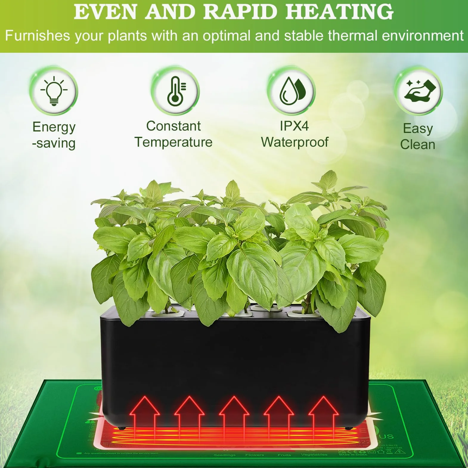 Alfombrilla Térmica con Termostato 25 x 52.5 cm 20W Impermeable para Plántulas Germinación Plantas Reptiles Anfibios