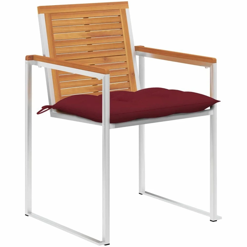 Juego de 2 sillas de jardín con cojines de madera maciza de acacia y acero inoxidable – Juego de 2 sillas de jardín de madera de acacia con cojines para patio y jardín