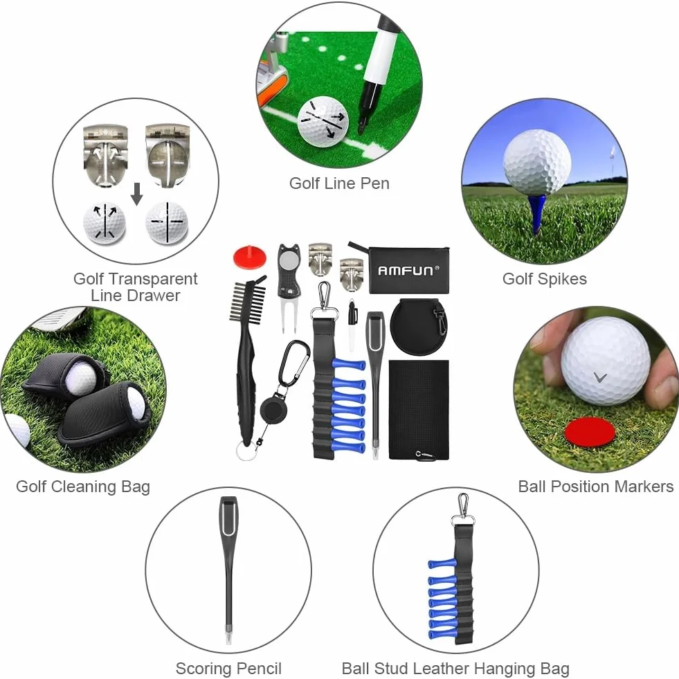 Flintronic Kit de Limpieza para Golf, Cepillo Limpiador Plegable, Toalla y Marcadores