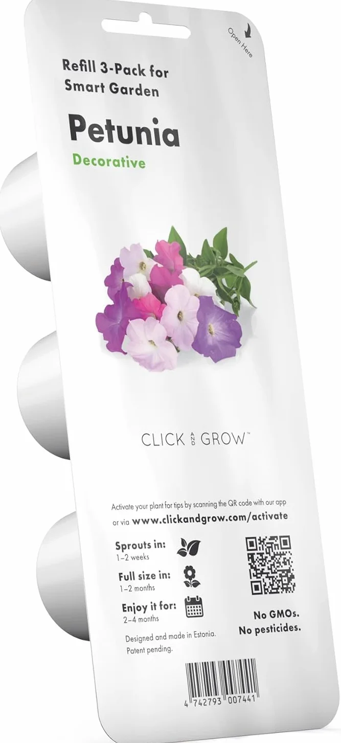 Mini Huerto Inteligente con Cápsulas de Petunia Click & Grow, Hydrovase Smart Garden, Kit de Cultivo Interior con Luz de Crecimiento LED y Autorriego