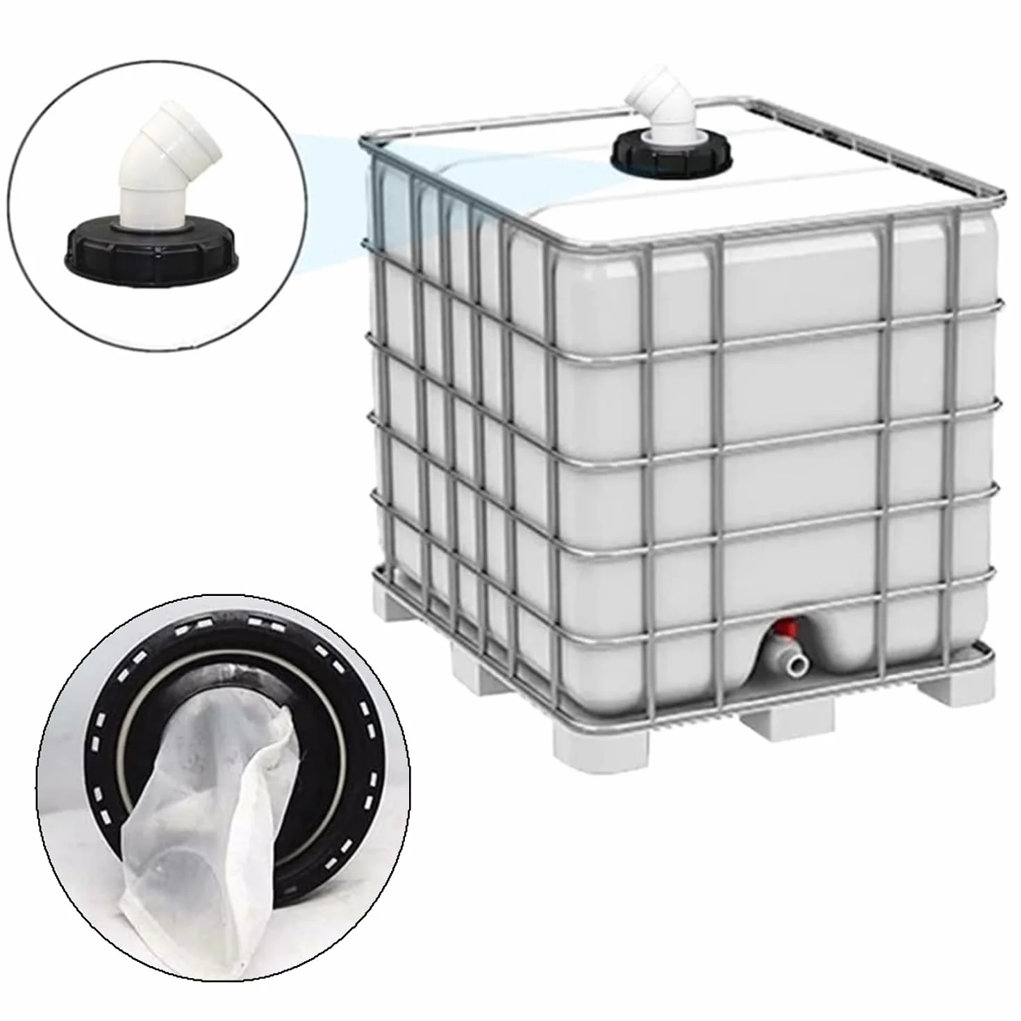 45° Filtro de Tapa IBC, Tapa de Tanque IBC Lavable de Nailon con Tapa, Accesorio de Tanque IBC con Filtro de Red para 165 mm Accesorio para Depósito de Agua de Lluvia