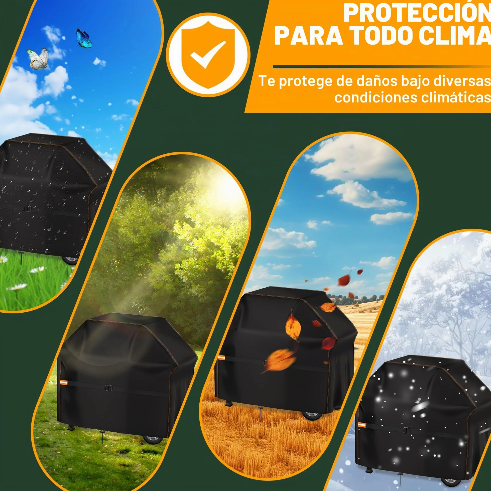 Enzeno Cubierta para Barbacoa Resistente a la Intemperie, Cubierta para Barbacoa de Gas, Impermeable, Funda Protectora a Prueba de Polvo para Weber, Brinkmann, Char Broil, 145x61x120cm, Color Negro