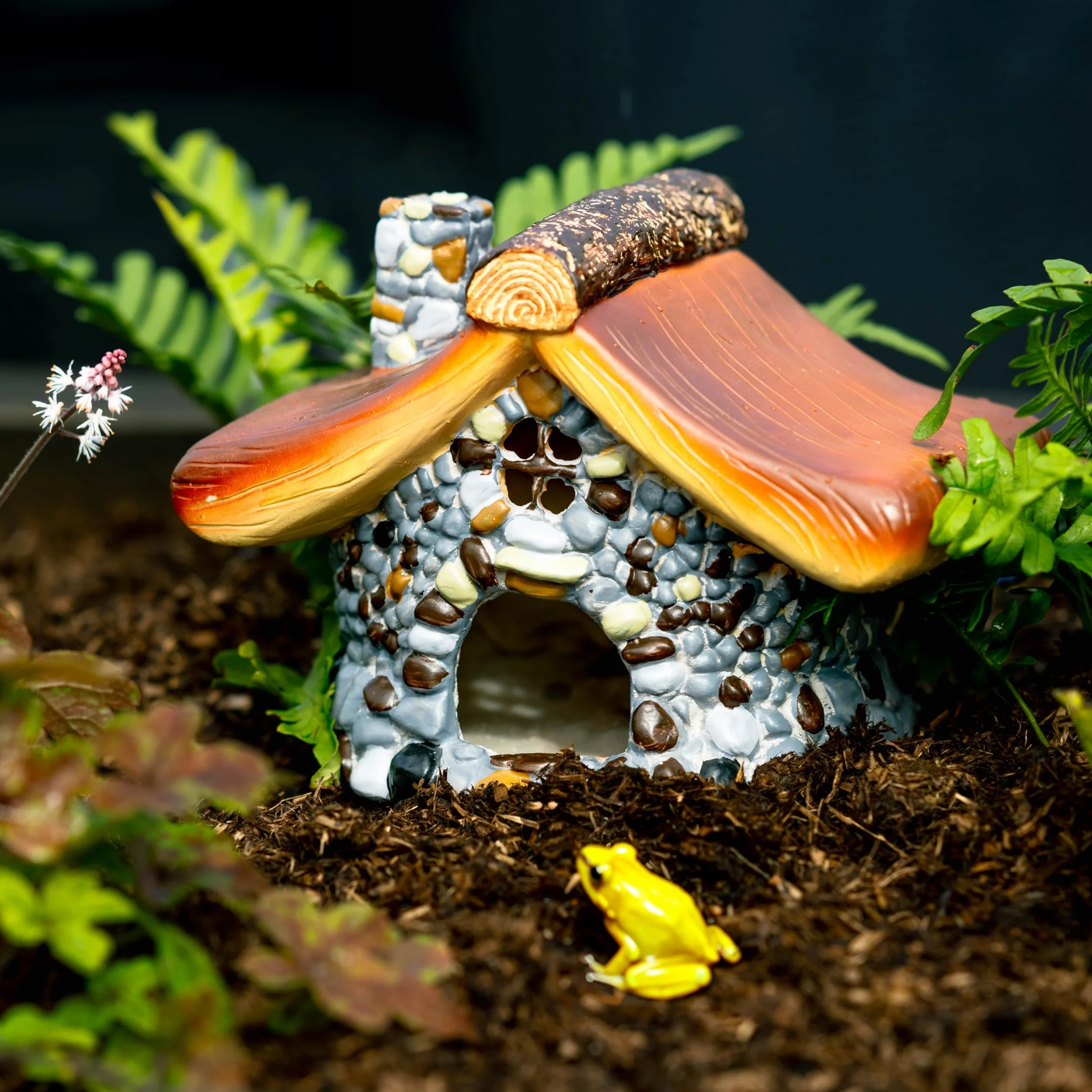 Garden Mile Casa de rana para estanque de jardín, accesorio de terrario de reptiles, escondites y cuevas de reptiles, casa de sapos, accesorios para reptiles, escondite de estanque grande, cueva