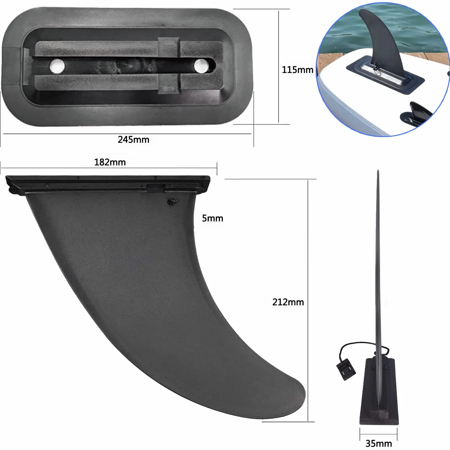 Aletas de Tabla de Surf Removible Universal 9inch Nylon Reforzado para Longboard Surf