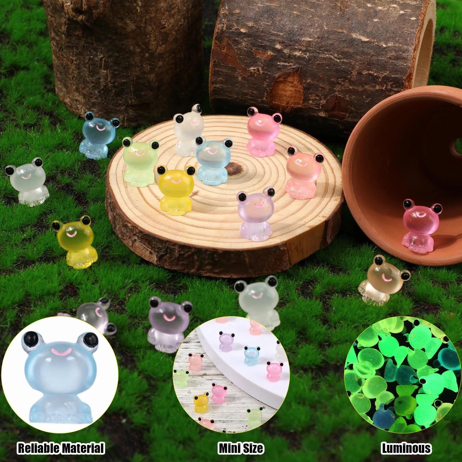 XIHIRCD 80uds Mini Ranas Luminosas de Resina, Lindas Multicolores Pequeñas Ranas Que Brillan en la Oscuridad Figuras de Ranas Brillantes en Miniatura para Manualidades Paisaje Decoración de Jardín