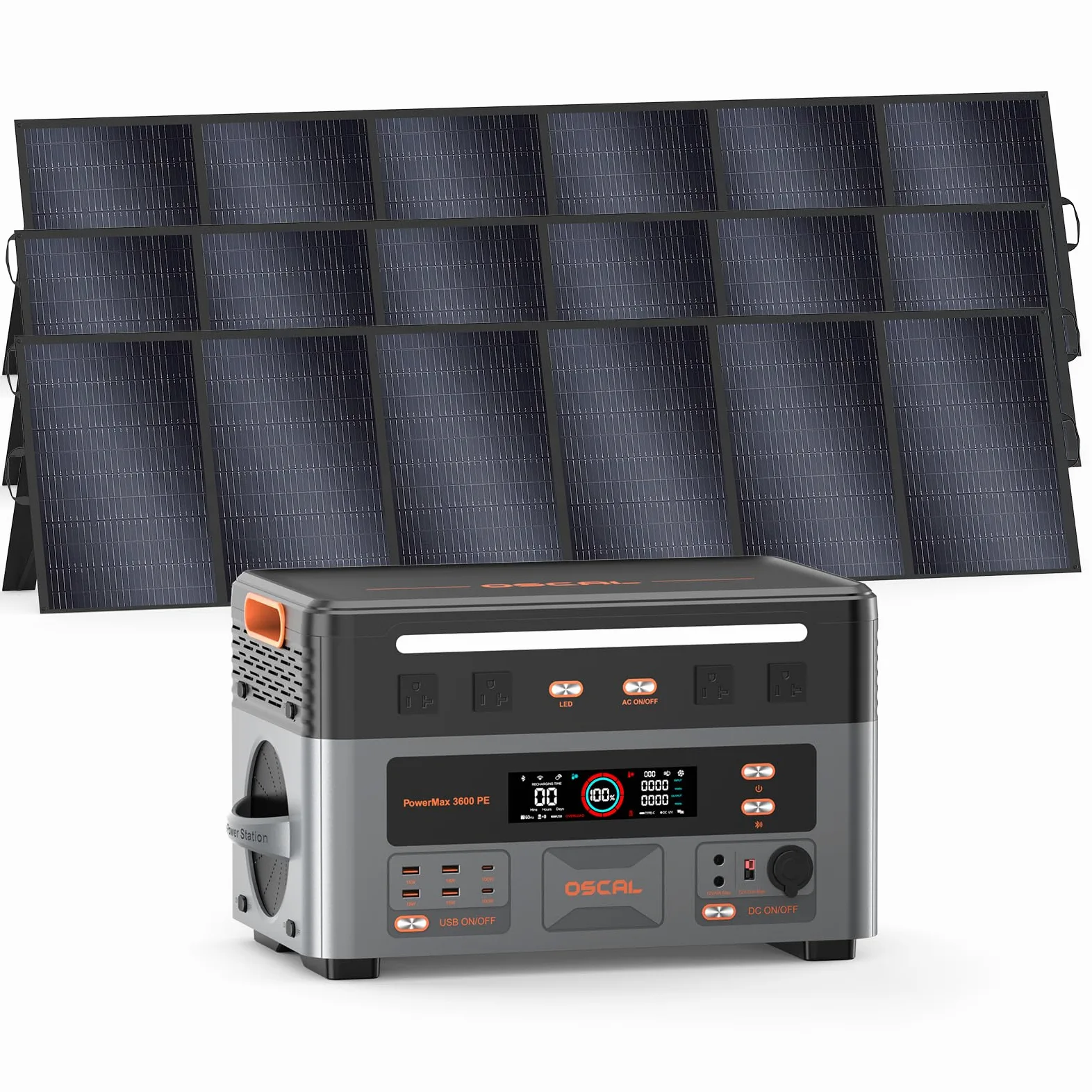 3600W Estación de Energía Portátil PowerMax 3600PE con 3 Panel 500W, Generador Solar 2016Wh, Batería LiFePO4, Carga Rápida 80% en 45min, APP, Power Station para Camping/Caravana/Emergencias