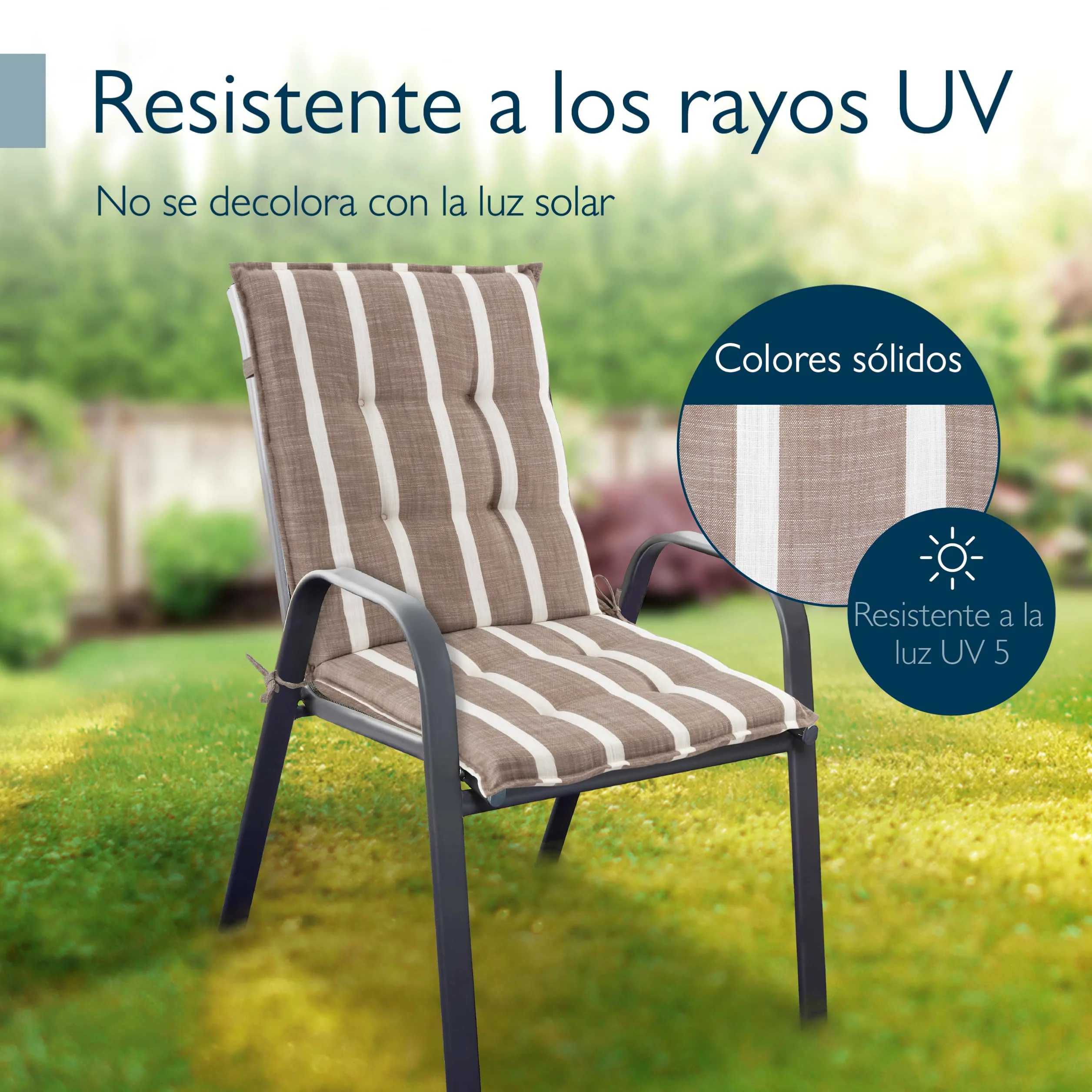 Beautissu Set 6 Premium Cojin Silla Jardín con Respaldo Bajo 100x50cm Sun-NL – Resistencia UV 8cm Grosor Acolchado Cojín Exterior con Respaldo Antideslizante – Rayas Beige Blanco