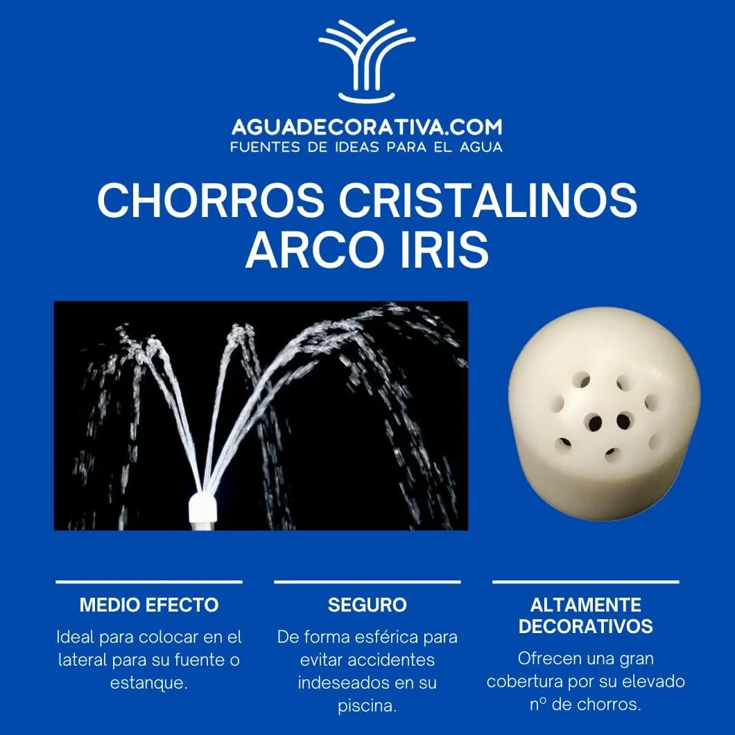 Boquilla para Fuentes de Jardín de Chorros Cristalinos Laterales Arco Iris 3/4" Bspt Hembra Toberas Caños Tobera Ornamental (BF-023-B)