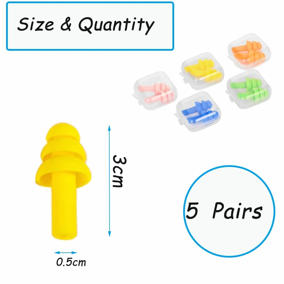 Tapones para Oídos de Silicona para Natación Dormir Buceo - 5 Pares Multicolor Niños Adultos