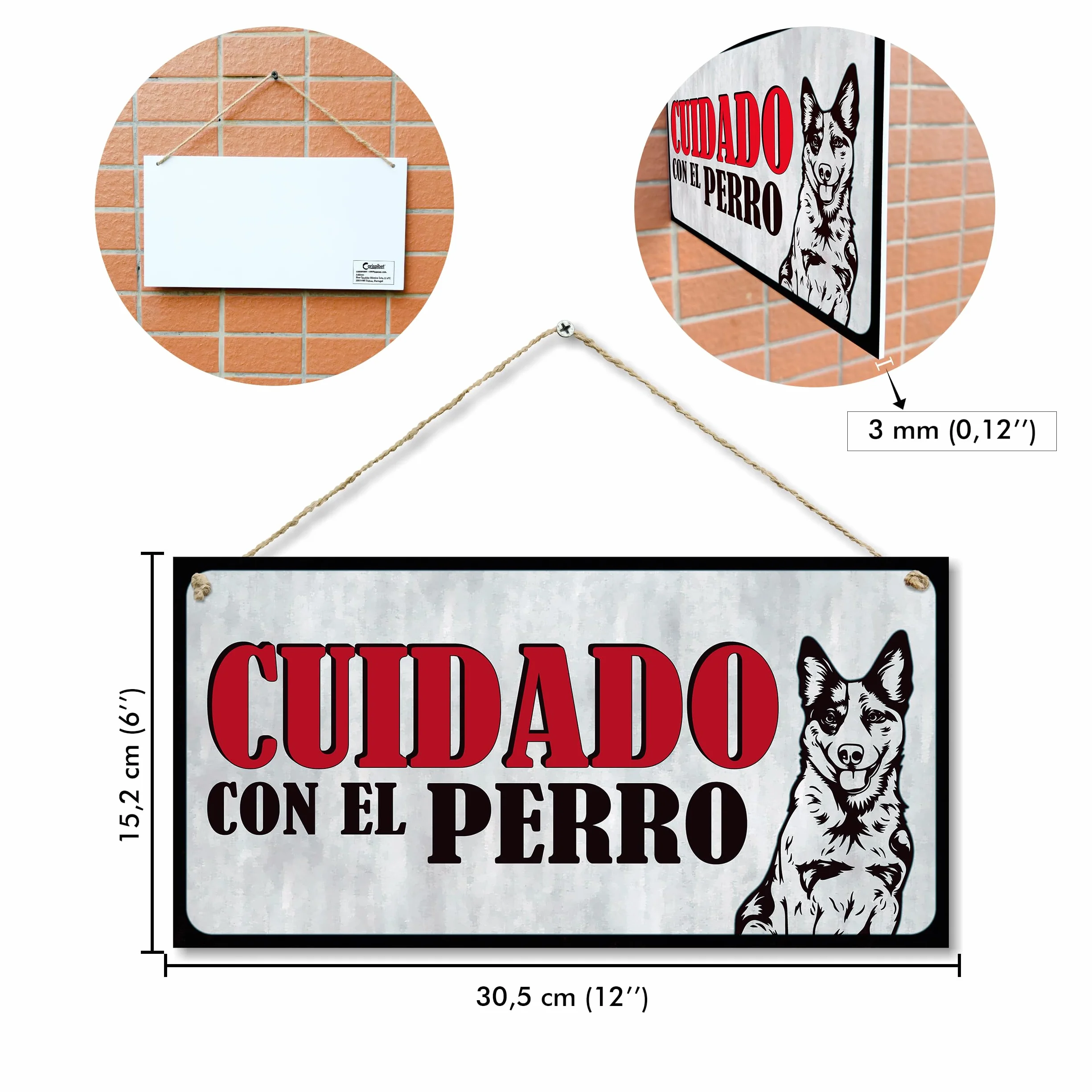 CARISPIBET ¡Cuidado con el perro! Señales de advertencia exteriores de la casa, señal de puerta de jardín, señal de puerta 15 x 30 cm