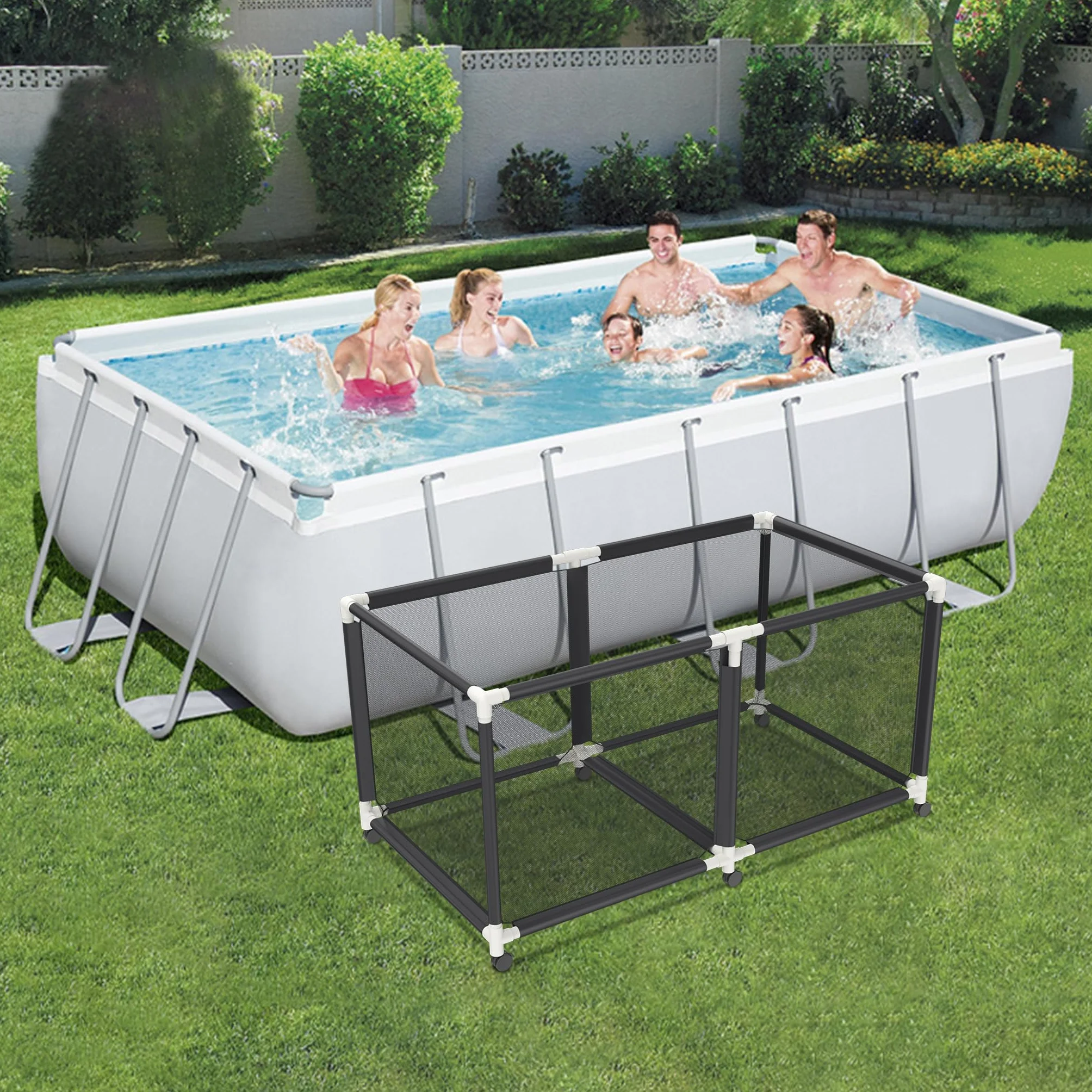 AufuN Caja de almacenamiento para piscinas, contenedores de almacenamiento de piscina, organizador de almacenamiento de flotador para fideos, juguetes, nadadores, toallas, organizador de red para