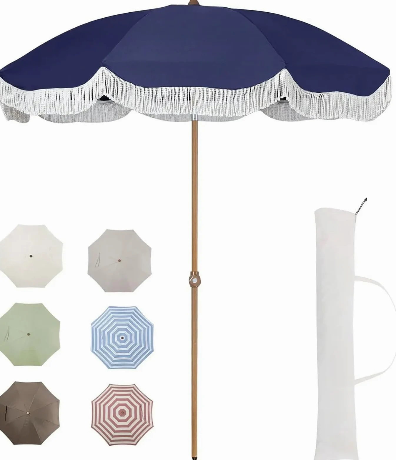 Sombrilla Con Flecos, Sombrilla Terraza Exterior Sombrilla de patio exterior de 2,13 m con bolsa de transporte, sombrilla de playa con flecos | Sombrilla vintage con borlas, mástil de acero de primera