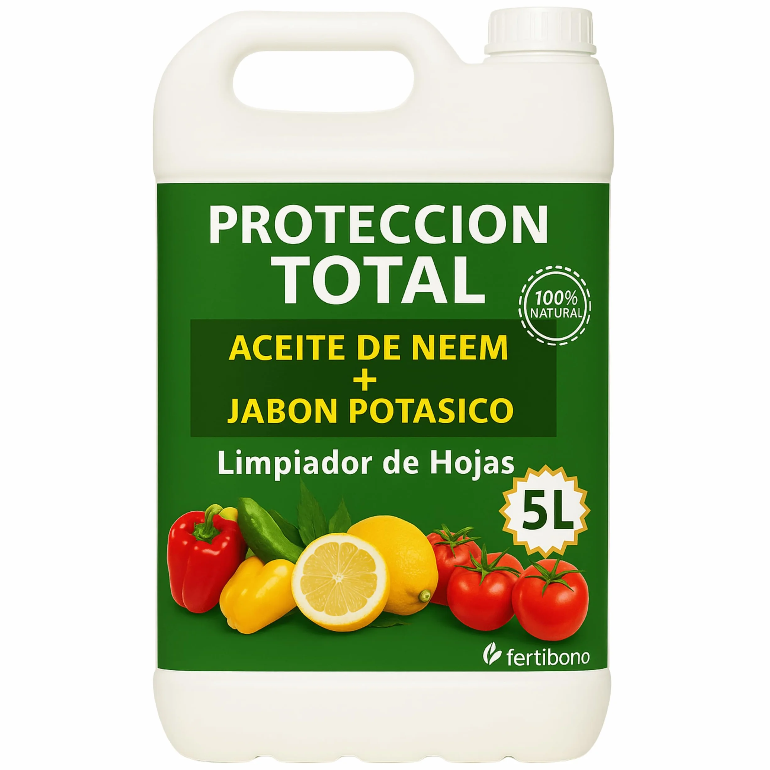 FERTIBONO PROTECCION TOTAL Jabón Potásico y Aceite de Neem – Cuidado Natural 100% para Plantas | 5L | Fortalece, Limpia y Equilibra | Ideal para Huertos y Jardines Ecológicos