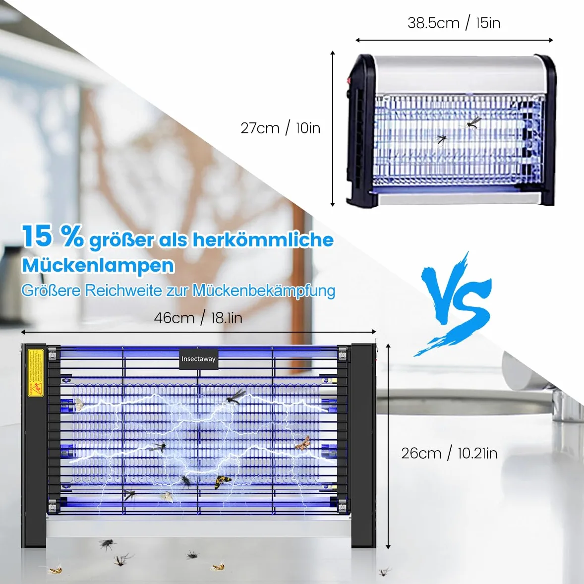 Matamoscas eléctrico 2PCS, 20 W, protección UV, Doble Cara, 2400 V, Trampa para Mosquitos, polillas y Moscas, sin Veneno, 2 Unidades