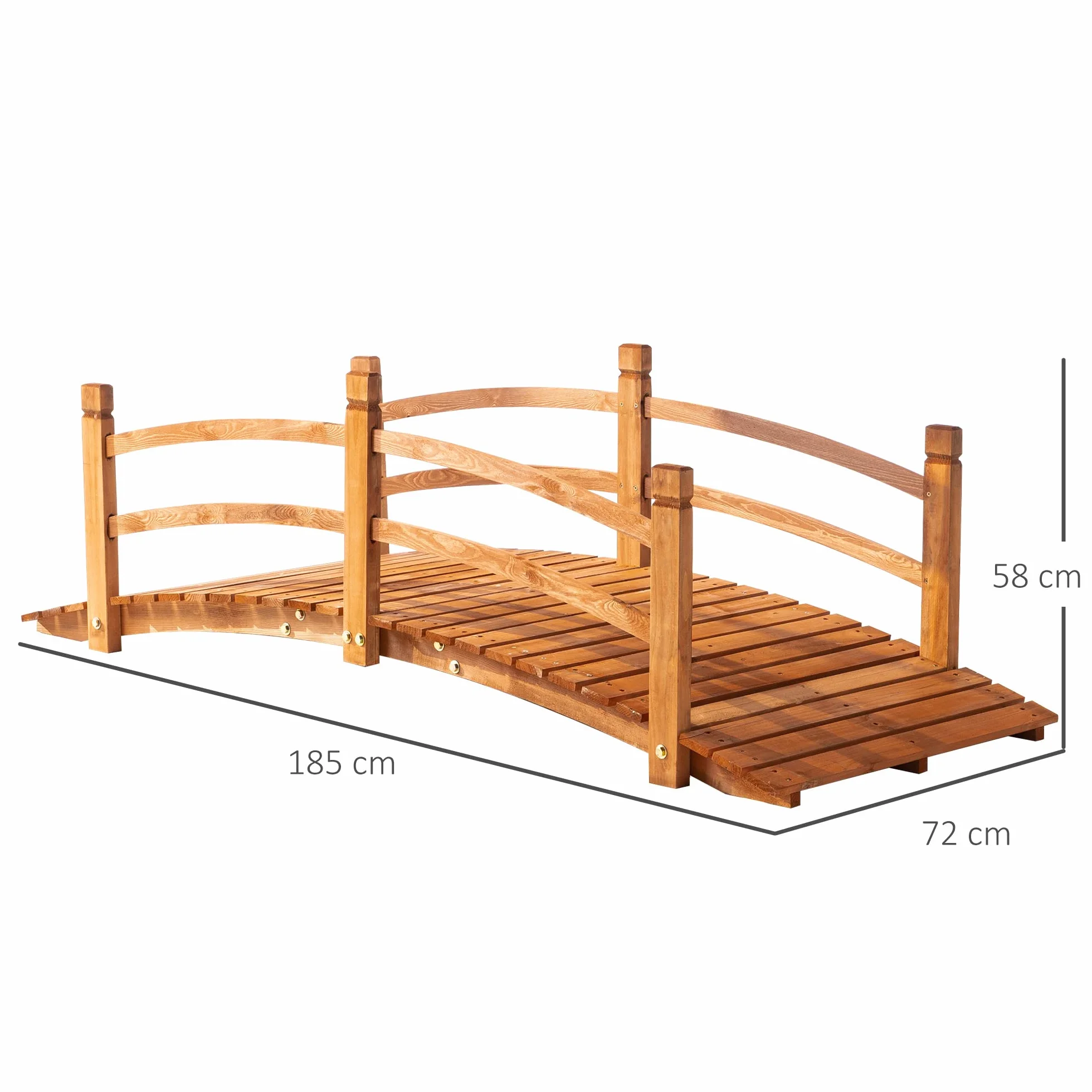 Outsunny Puente de Arco de Madera 185x72x58 cm con Pasamanos Puente de Jardín para Decoración Patio Carga 200 kg Natural