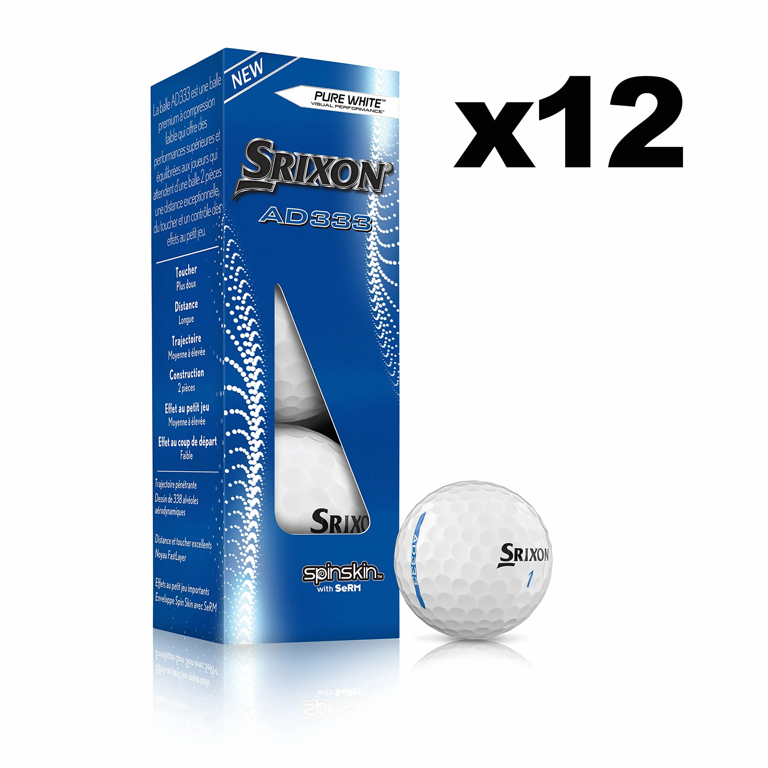 Srixon AD333 Golf Ball White 12 Balls