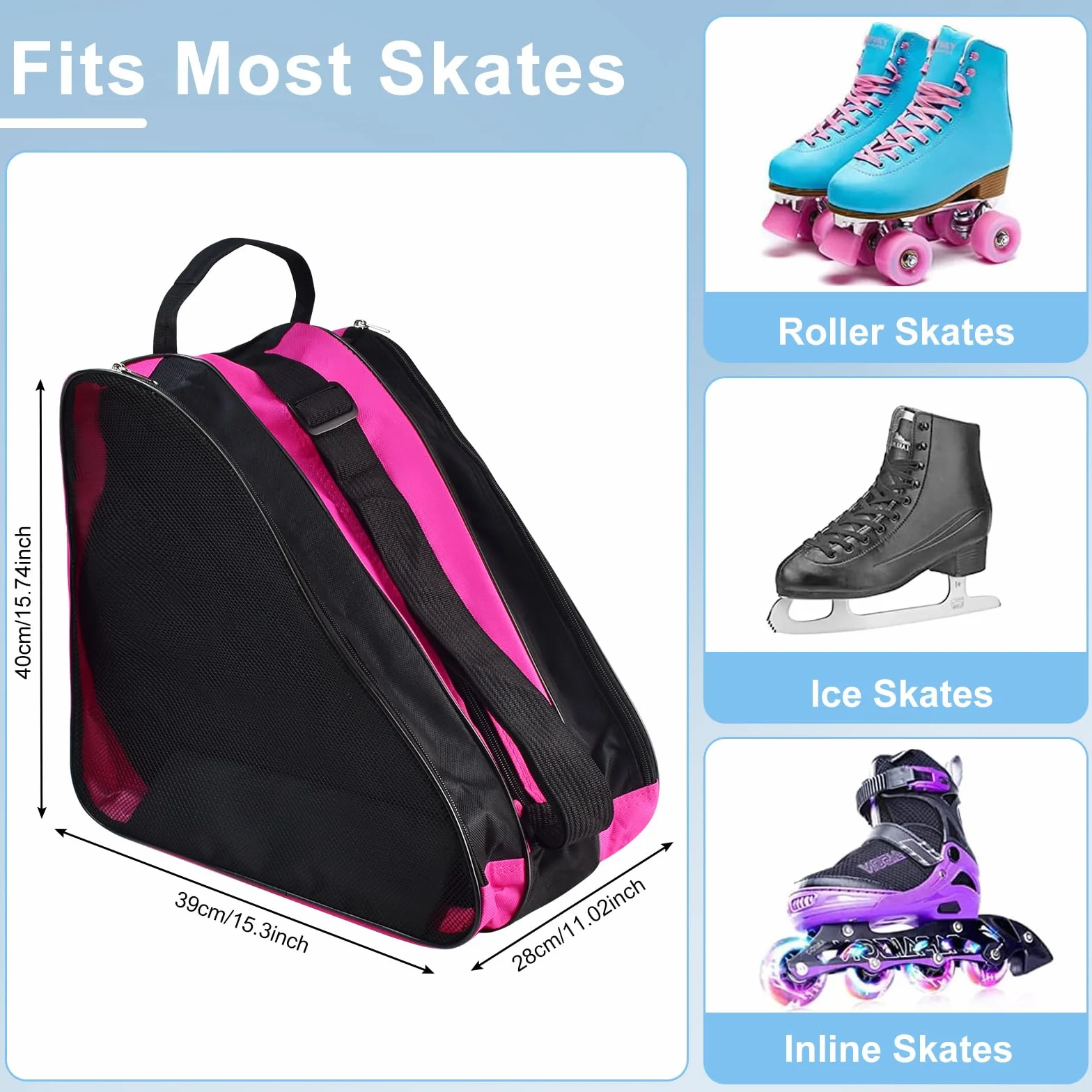 Bolsa para Patines con 3 Compartimentos, Mochila Transporte para Patines en Línea y de 4 Ruedas
