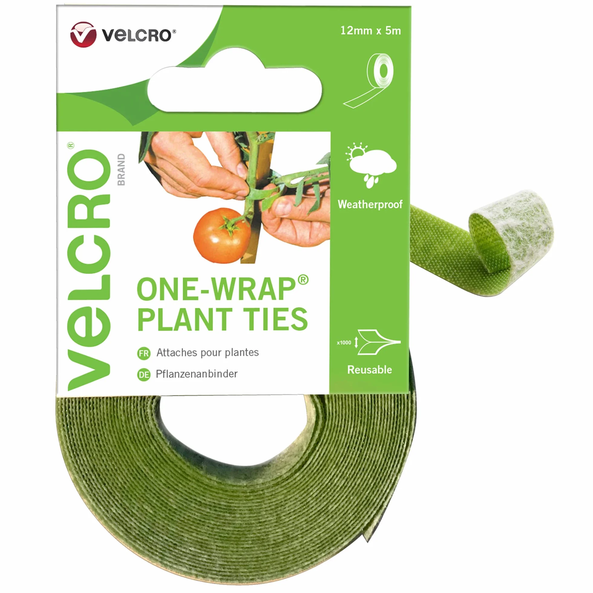 VELCRO Brand ONE-WRAP Sujeción para plantas 12mm x 5m Verde