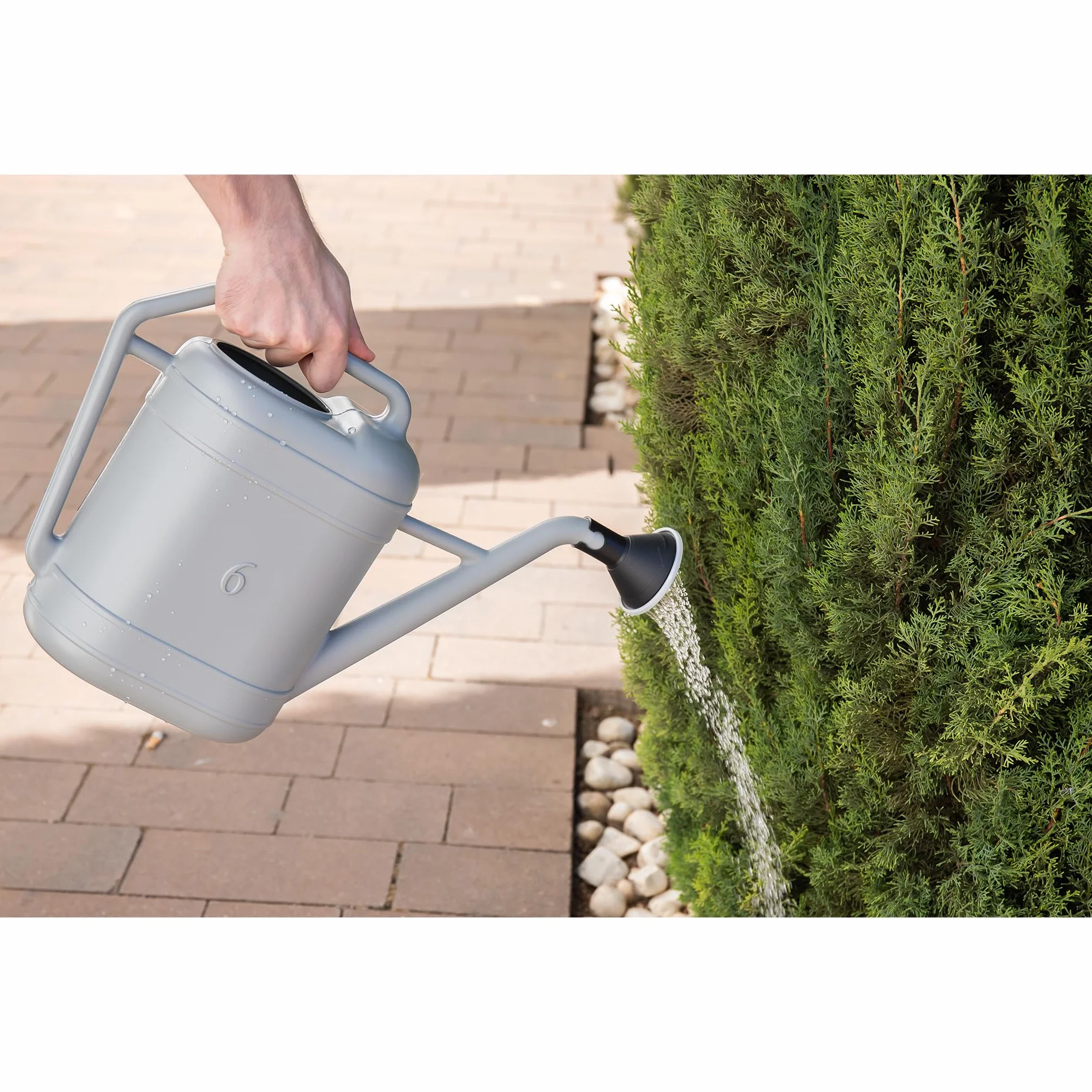 Cofan Regadera Gris de 6 litros con Cabezal Desmontable, HDPE Resistente, Asa de Transporte, Regadera para Interior y Exterior