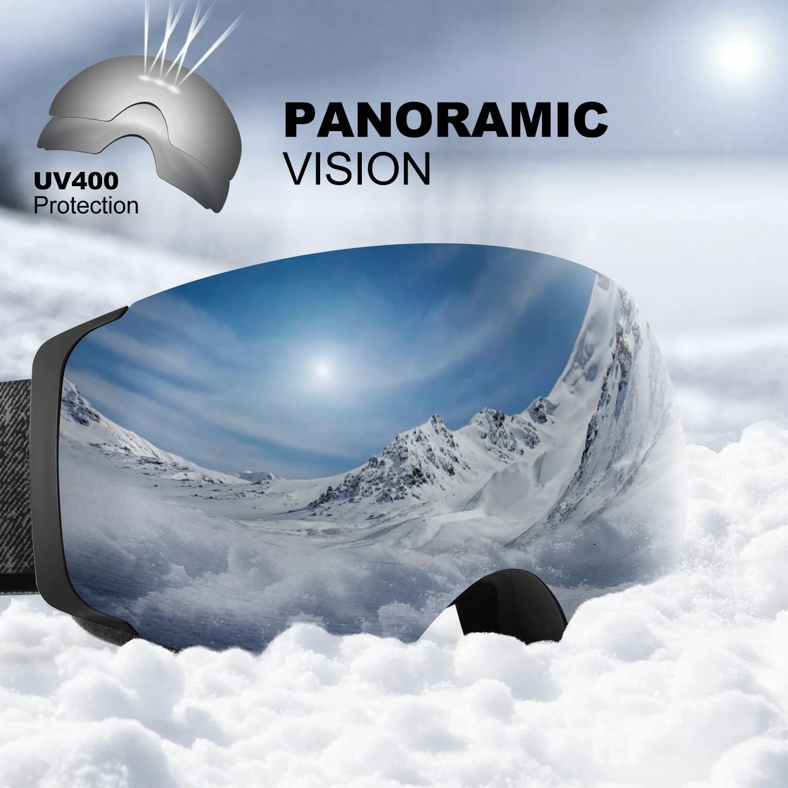 Odoland Gafas de esquí sin marco con cristal cambiante magnético protección UV antiniebla
