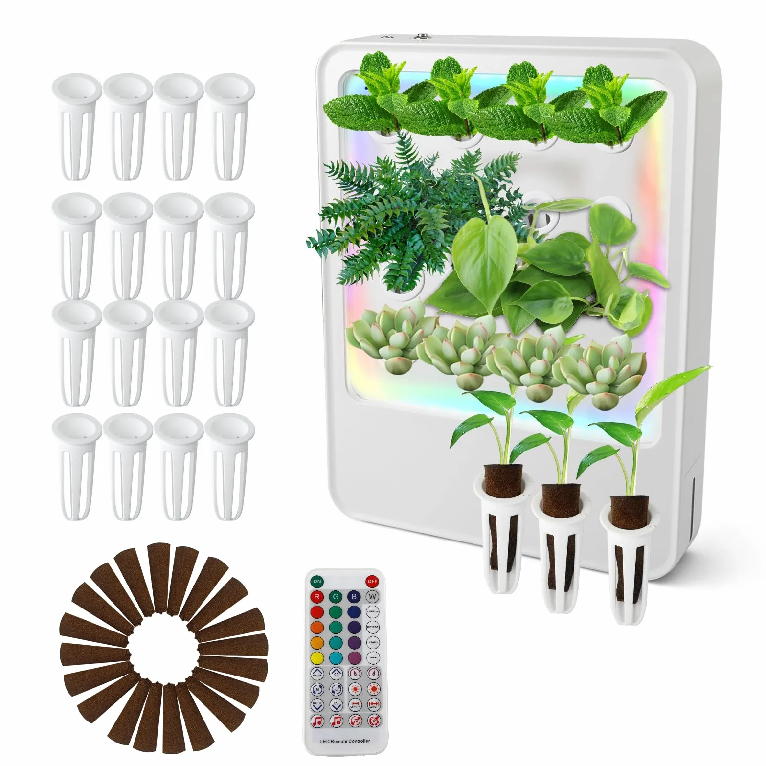 CDIYTOOL Sistema de cultivo hidropónico con luz LED de crecimiento, jardín de hierbas de 16 cápsulas, juego inteligente de germinación de plantas con riego automático, luz ajustable