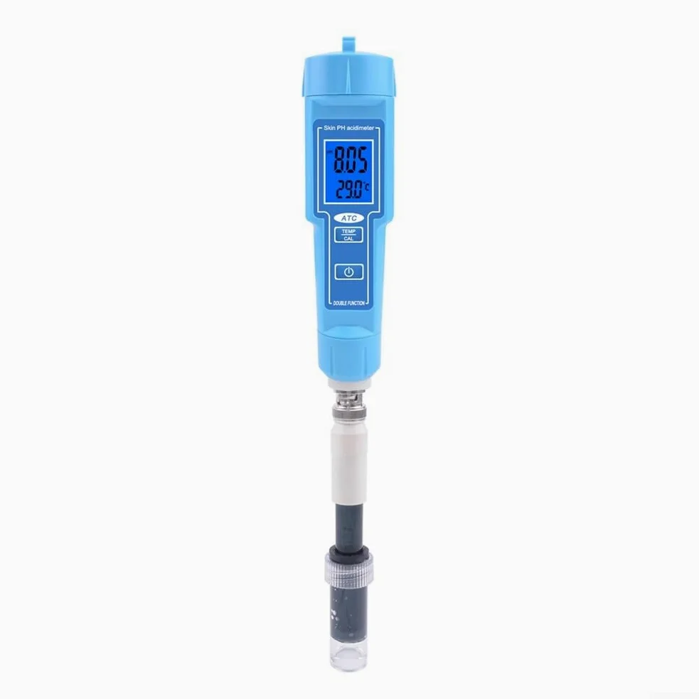 Eawfgtuw Medidor digital de pH del suelo y bolígrafo termómetro, probador de calidad del agua impermeable IP67 para alimentos, carne, frutas, laboratorio, acuario con compensación automática, azul