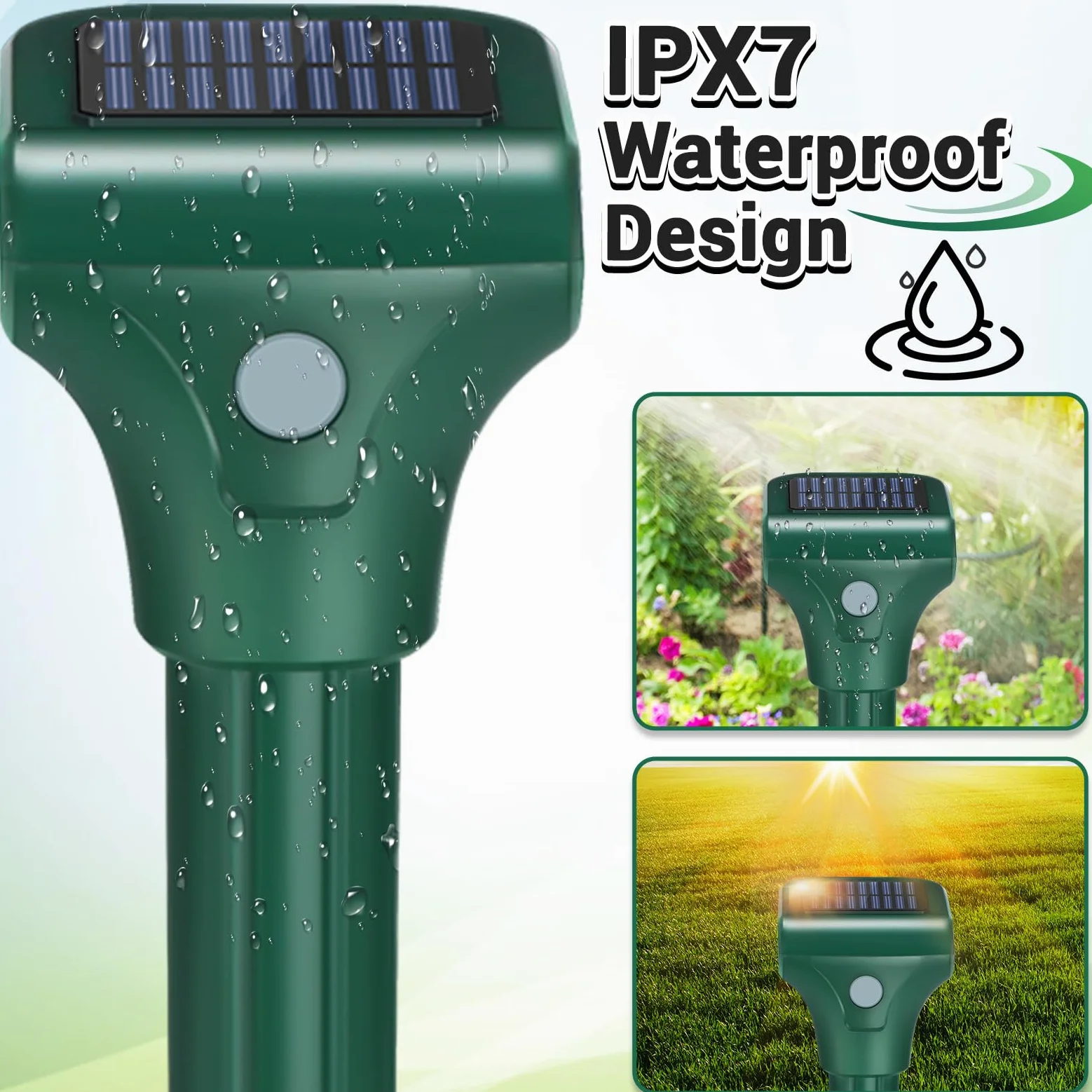 Repelente de topos para césped, paquete de 4, repelente solar ultrasónico de topos, IPX7 impermeable, estacas de vibración de campañol para patio, estaca disuasoria de topos para ardilla, marmota,