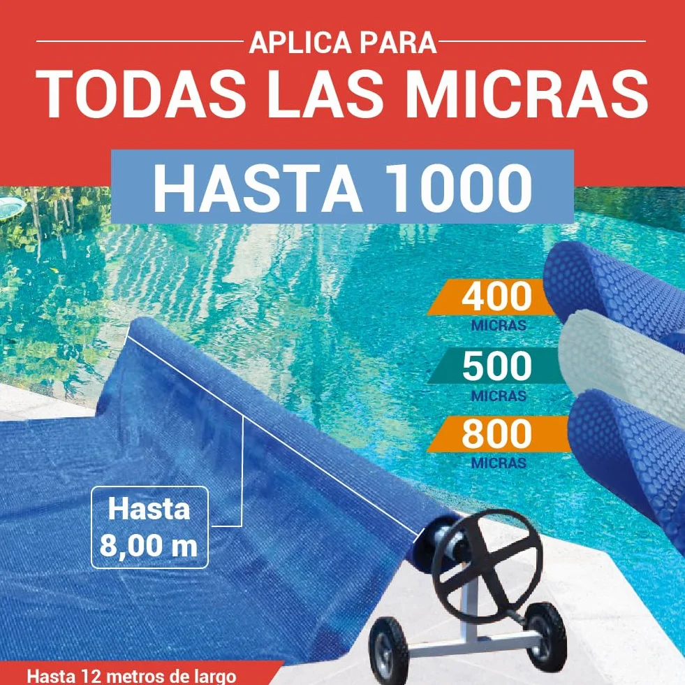 Piscihogar Enrollador Manta Piscina Thermal Lux 8.0 |hasta 1000 micras |Tubo Central Extensible de 1,0-6,2 a 8,0 m